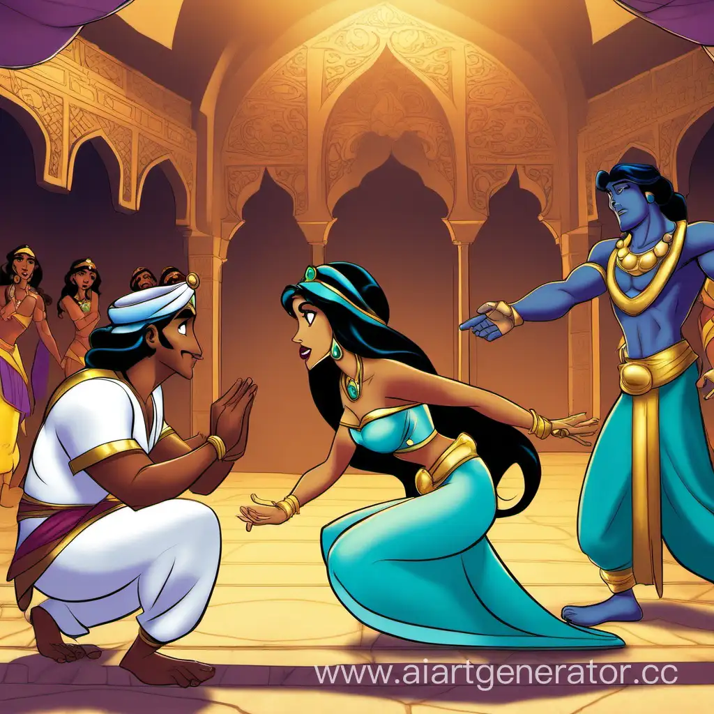 Princess Jasmine  forces Jabar to beg for merci.