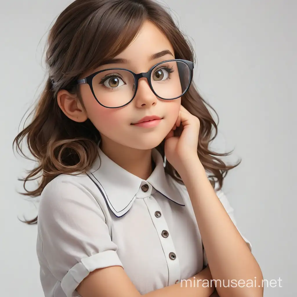Intelligent Girl with Glasses on White Background