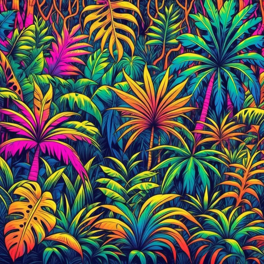 Vibrant Psychedelic Jungle Print Artwork