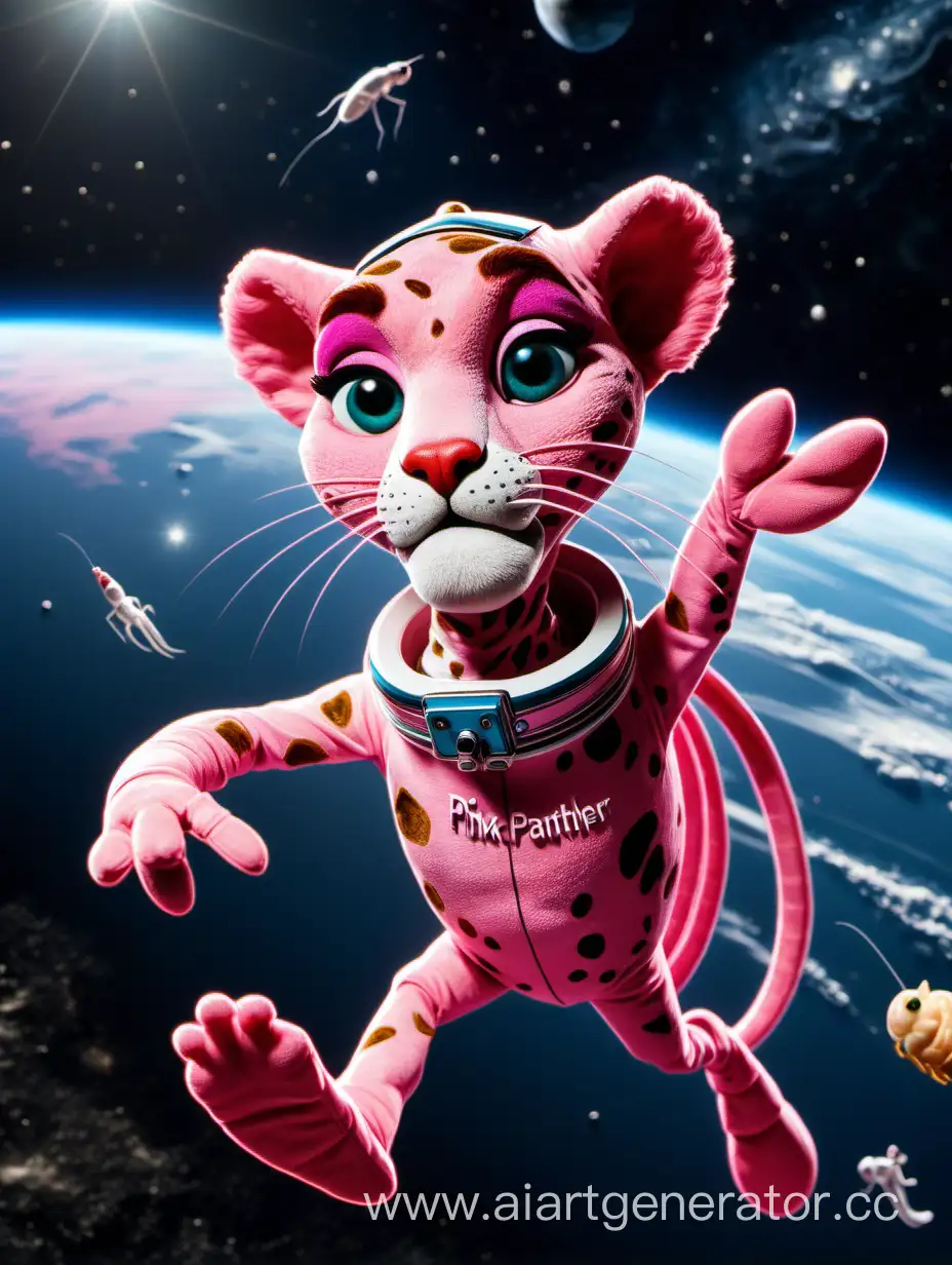 Розовая пантера летает в космосе с креветкой
