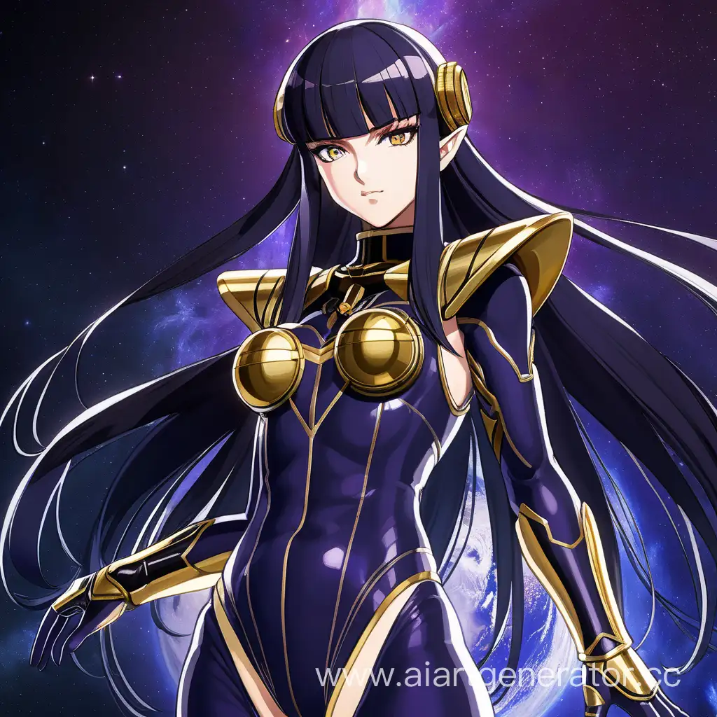 Tharja from Fire Emblem wearing a sleek and futuristic spacesuit, showing confidence and power. Anime style with detailed shading and vibrant colors. Emphasize the character's alluring charm and mysterious aura. Captivating lighting to highlight the suit's sleek design. By a renowned anime artist, inspired by the works of Katsuya Terada and Takehiko Inoue. High resolution (4k) to fully appreciate the fine details and artistry.