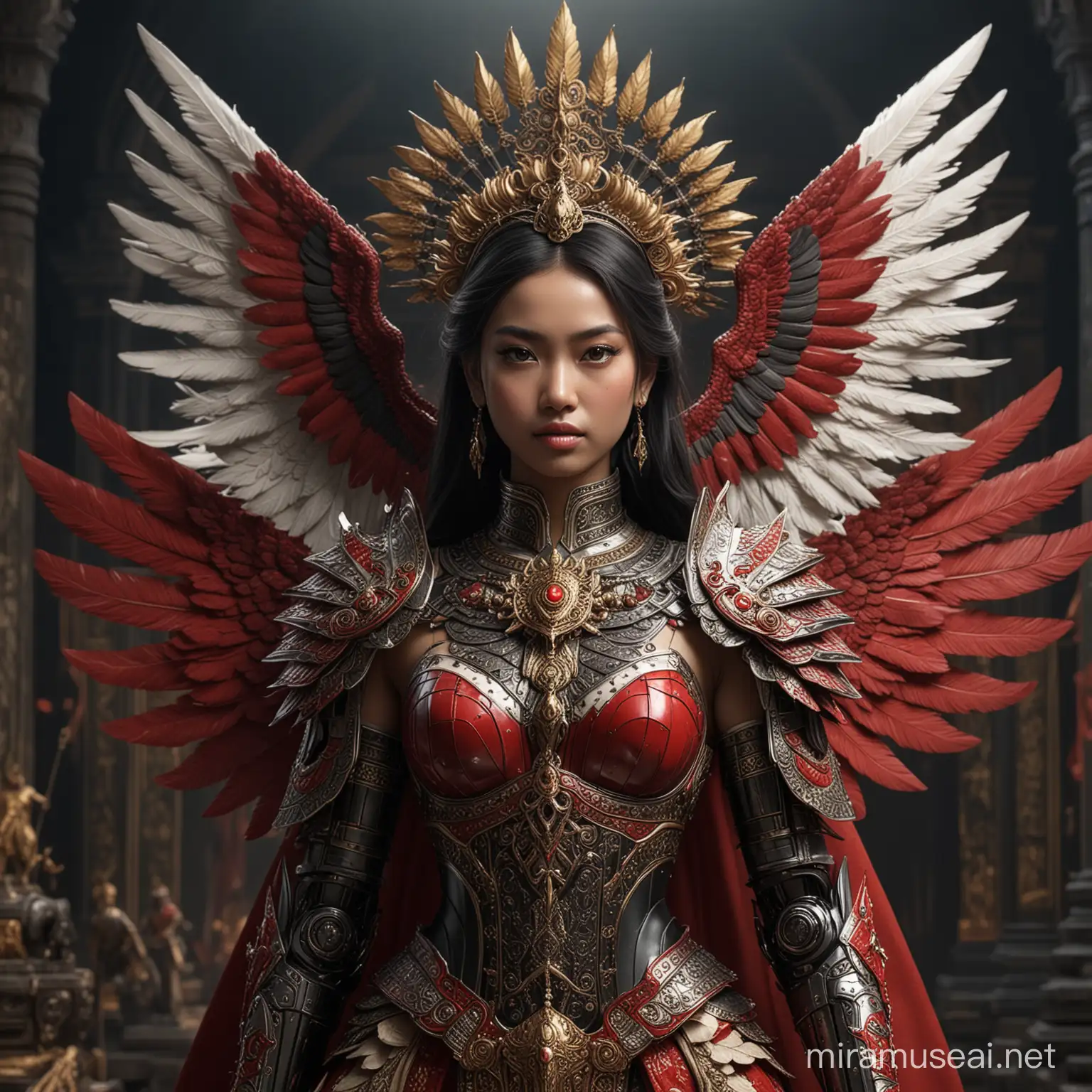 Majestic Indonesian Princess Queen with Garuda Robot in Ancient Majapahit Kingdom