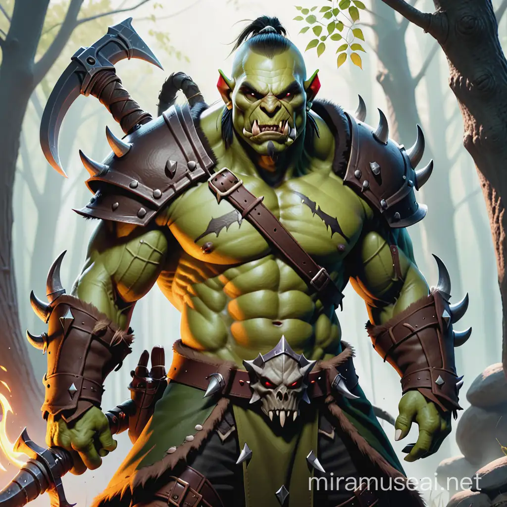 Fierce Orc Demon Hunter in Fiery Battle