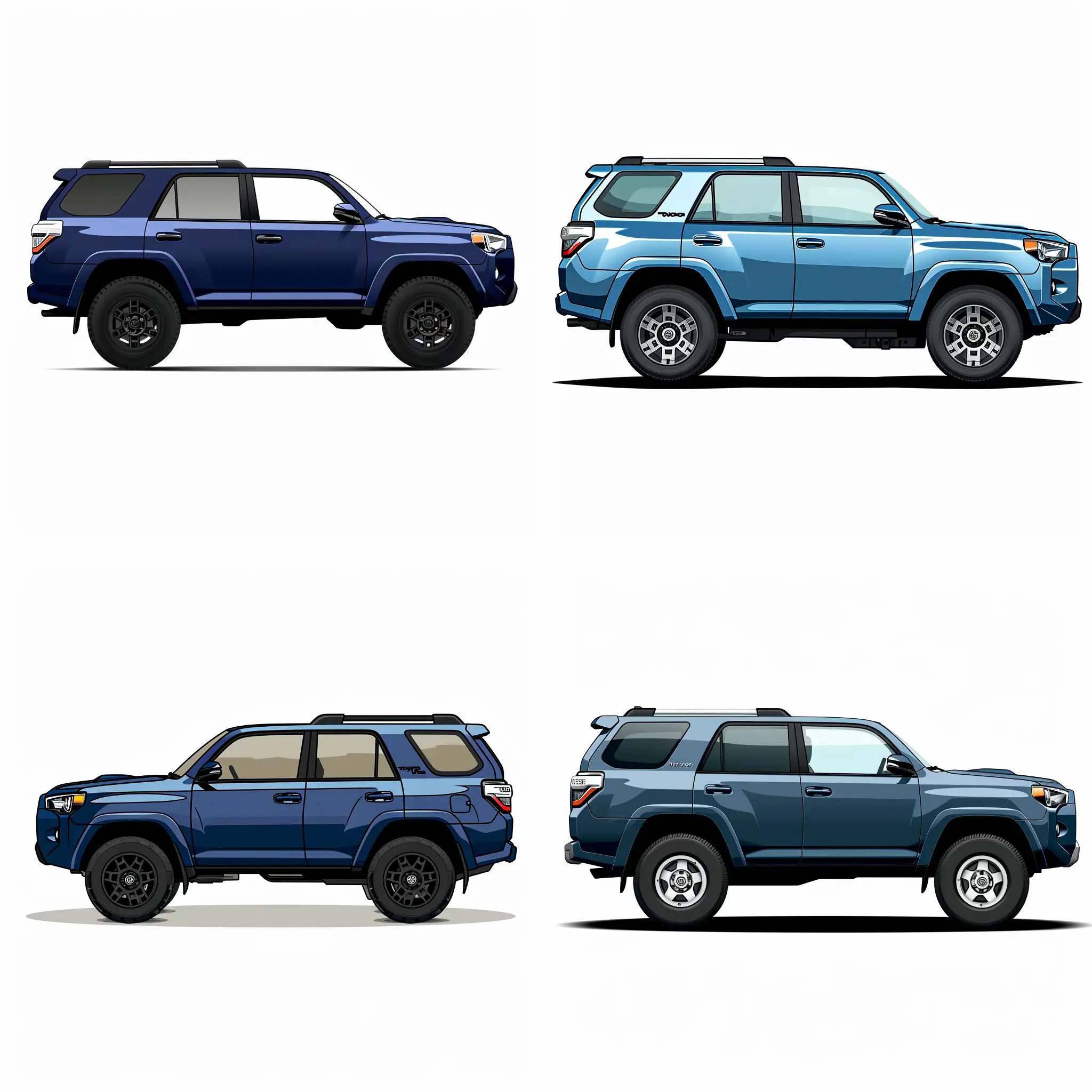 Minimal 2d Cartoonic Picture Style, Cobalt Blue Toyota 4runner on Simple White Background , Side View, Natural Details, Best Quality, High Precision