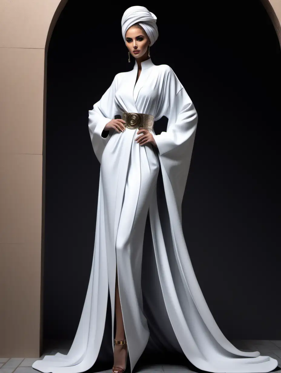 Elegant Balmain Summer Fashion Hyperrealistic Abaya Model in Stunning Pose