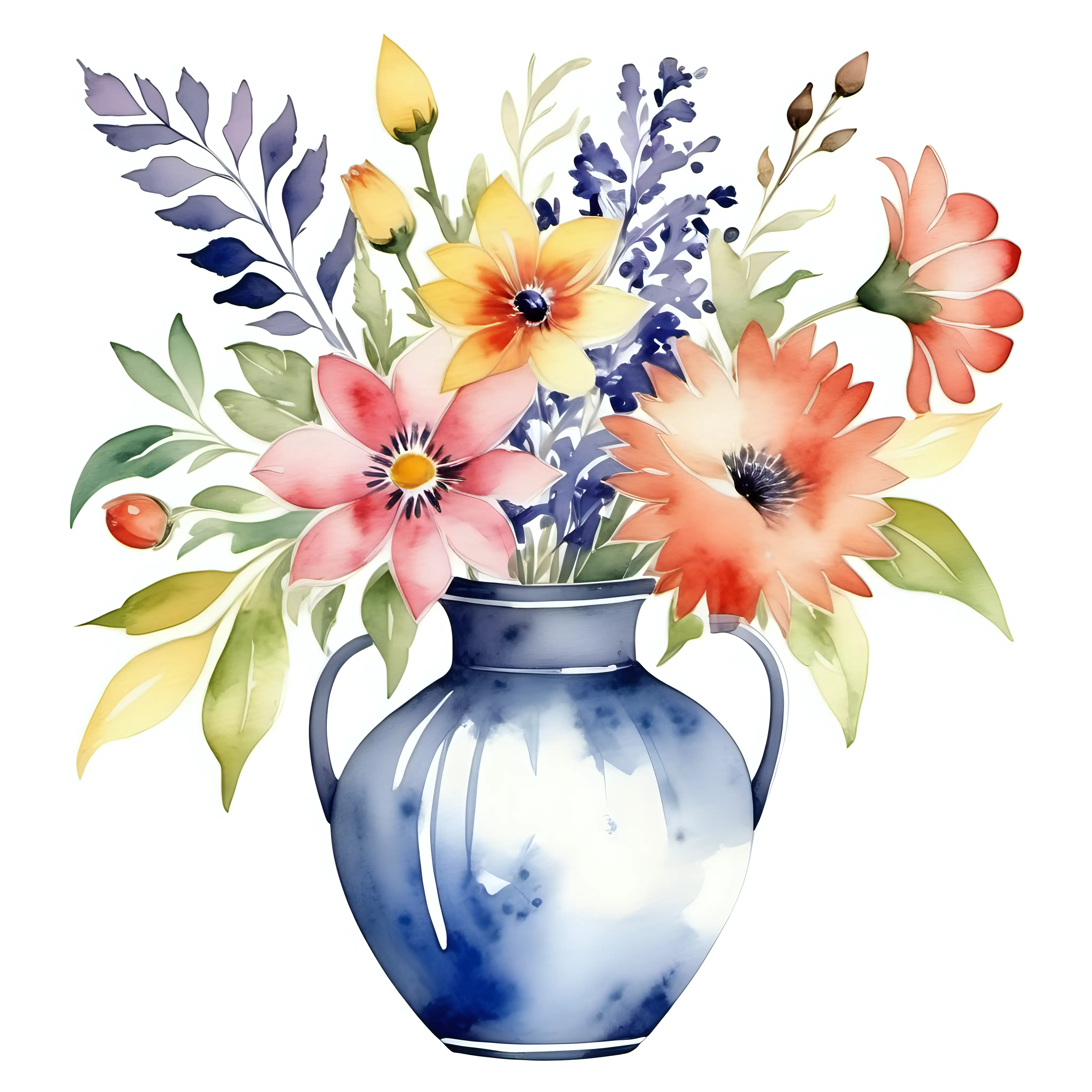 Exquisite Watercolor Floral Arrangement on White Background