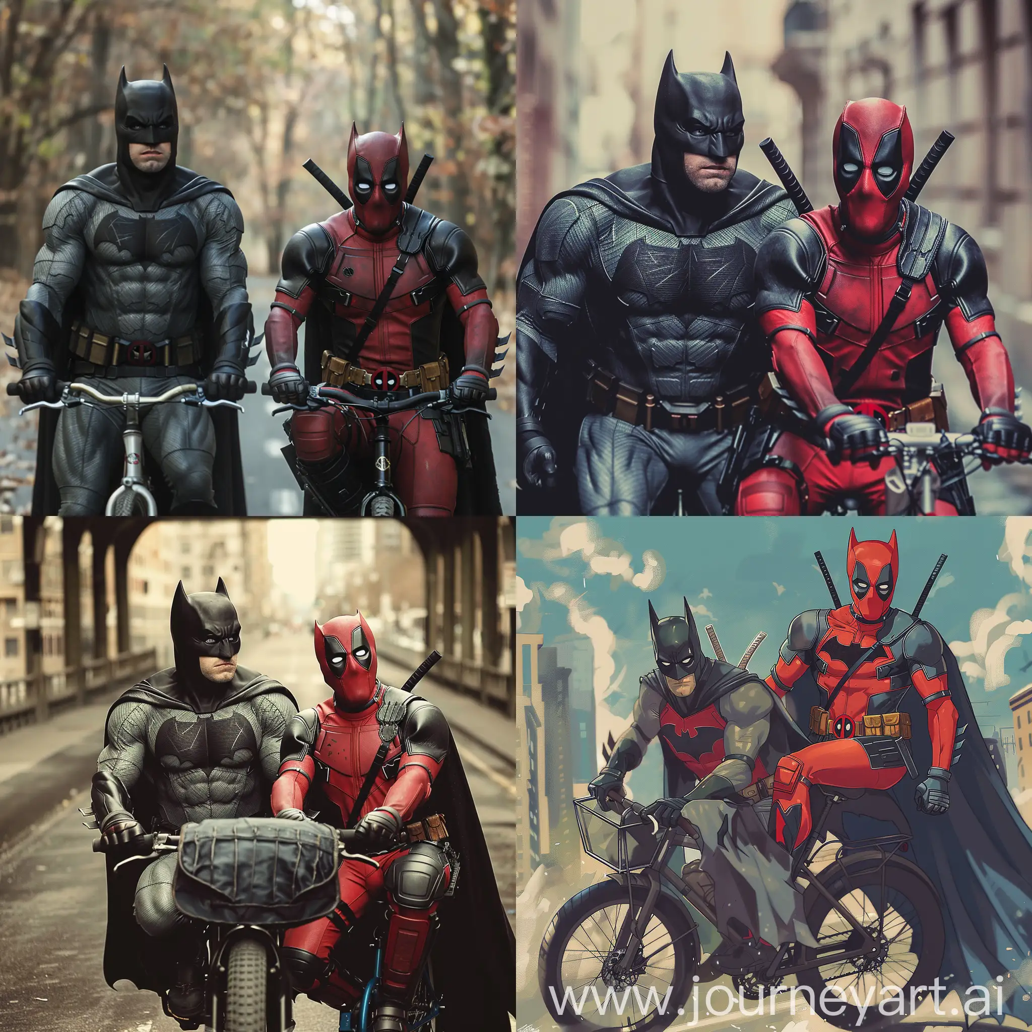 batman and deadpool on the bike
