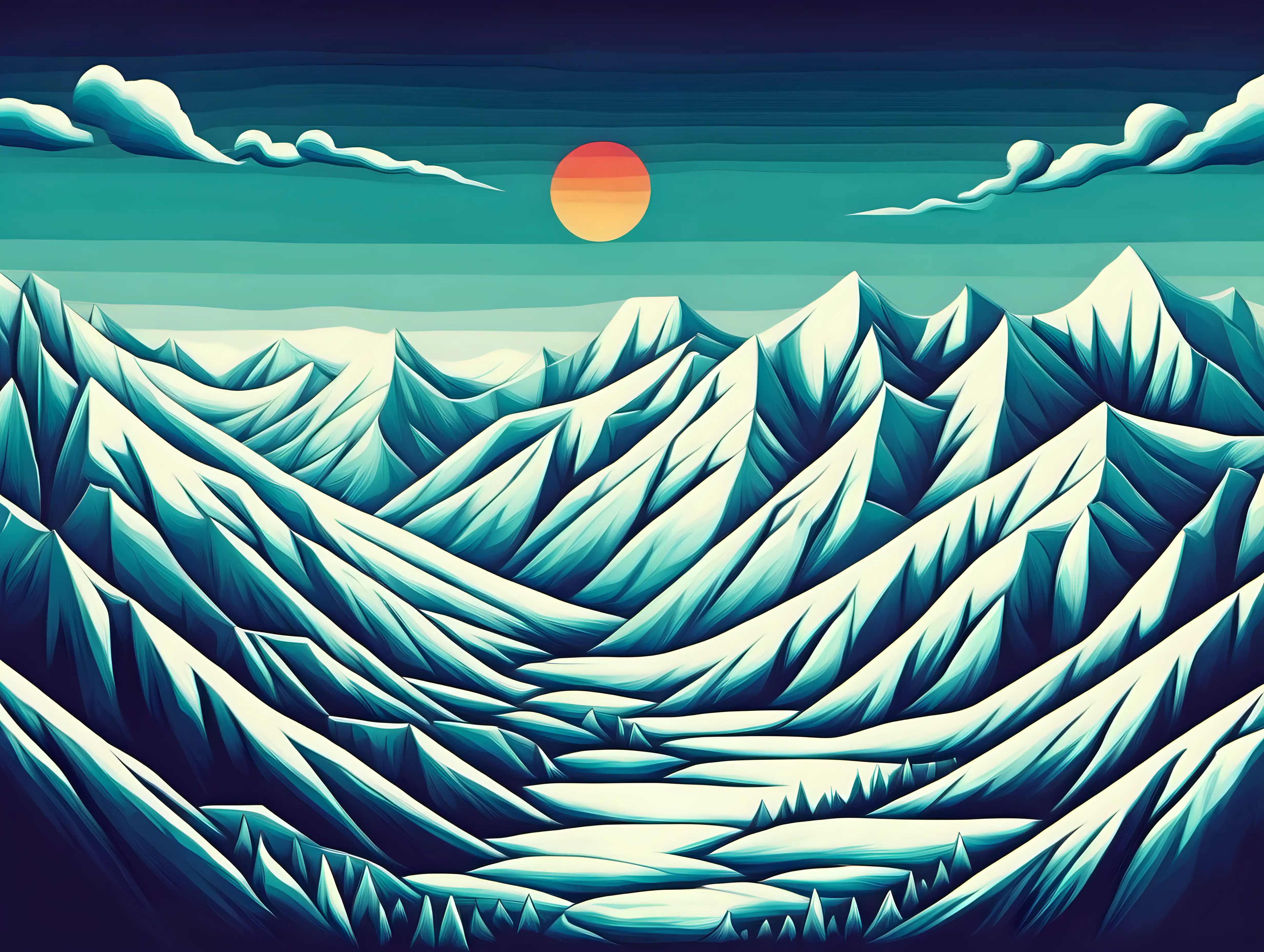 Surreal SnowCapped Mountain Dreamscape in Contemporary Art Style