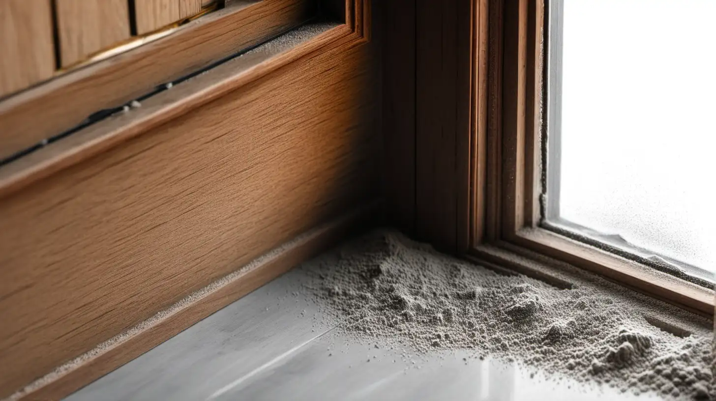Bright CloseUp of Wood Window Corner with Dust