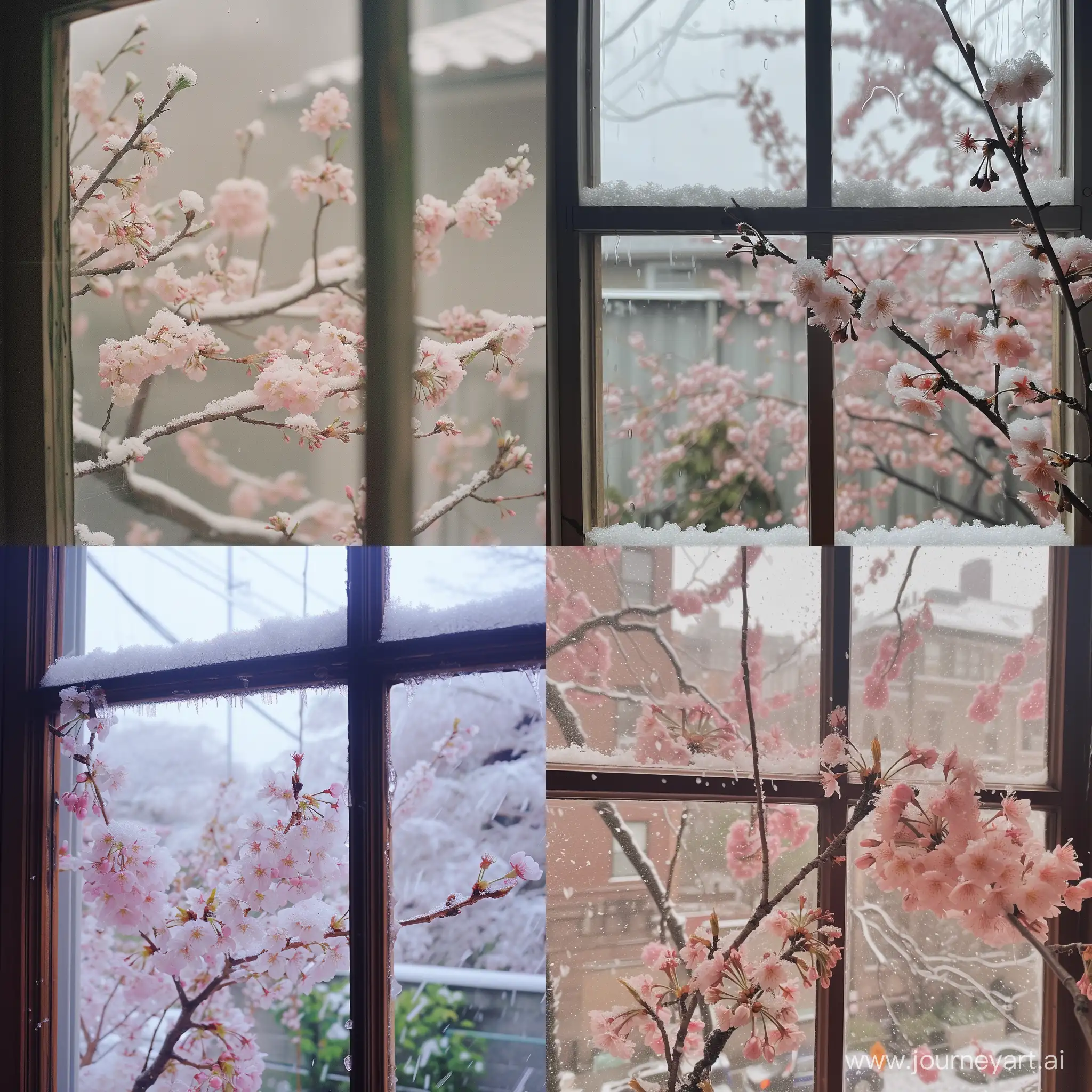 Captivating-Contrast-First-Snow-Over-EverBlooming-Cherry-Blossoms