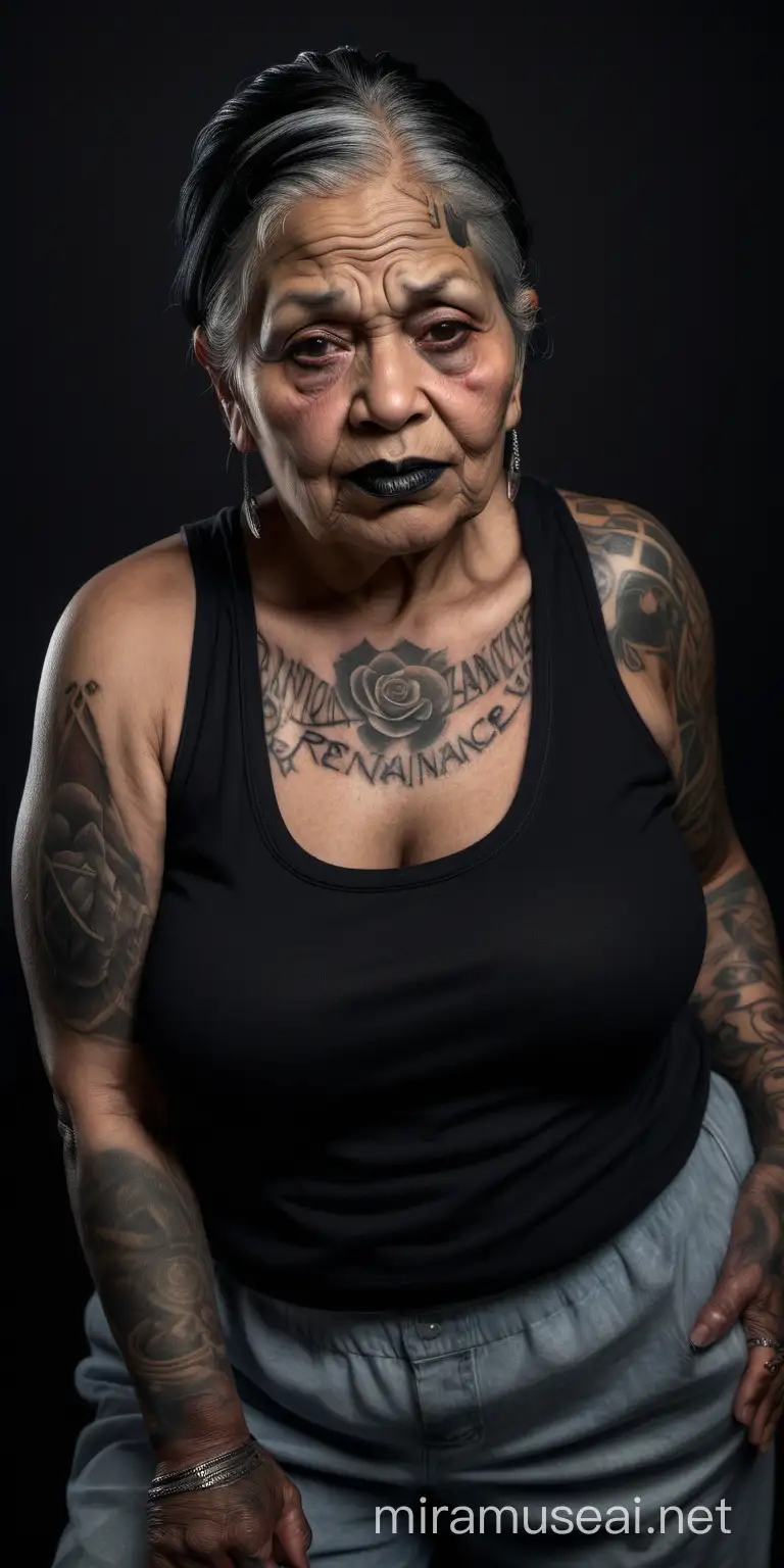 Intense Renaissance Pose Photorealistic Chicana Woman with Tattoos