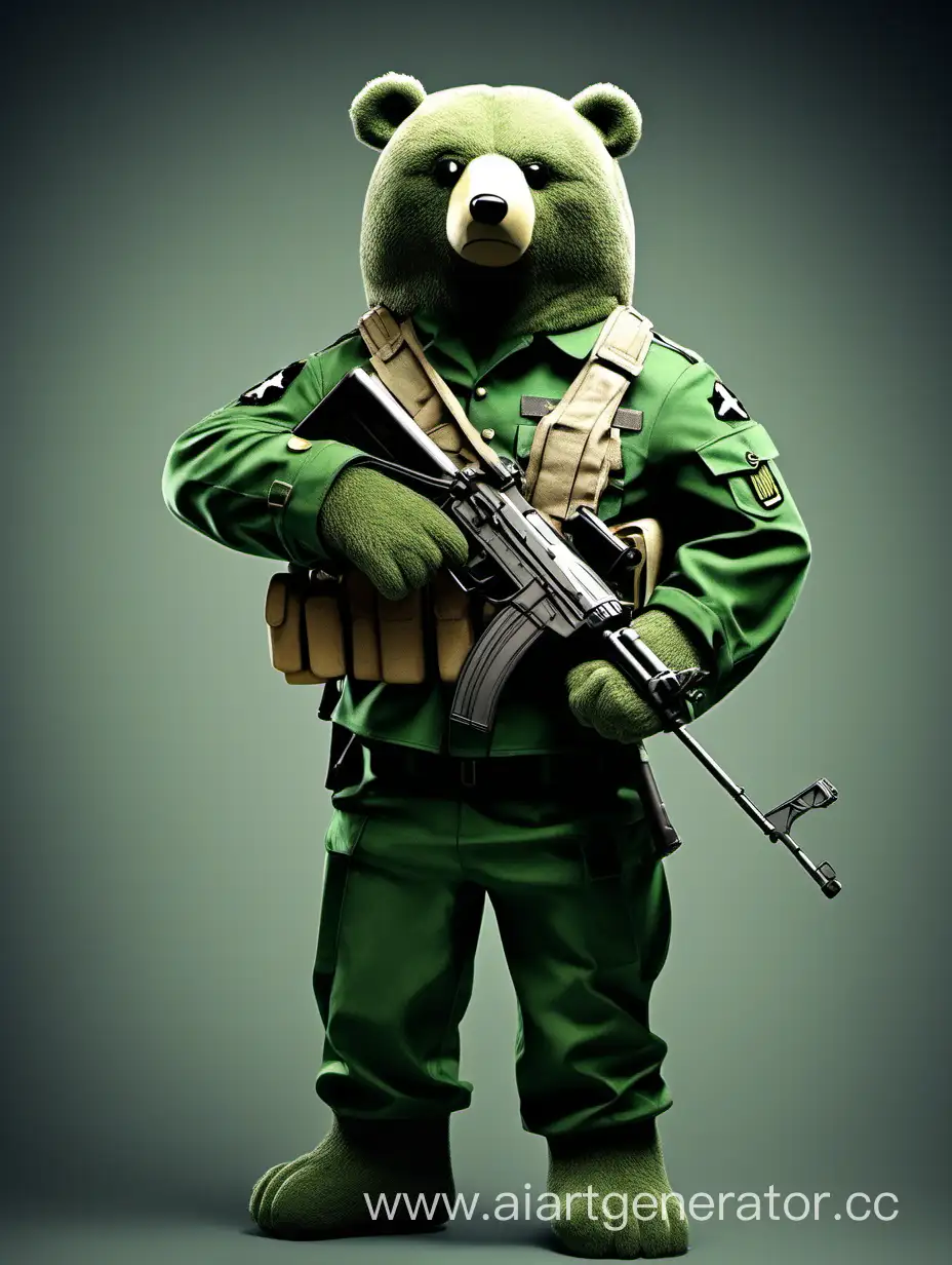 зелёный медведь Flippy_76 в военной форме с  акк 47