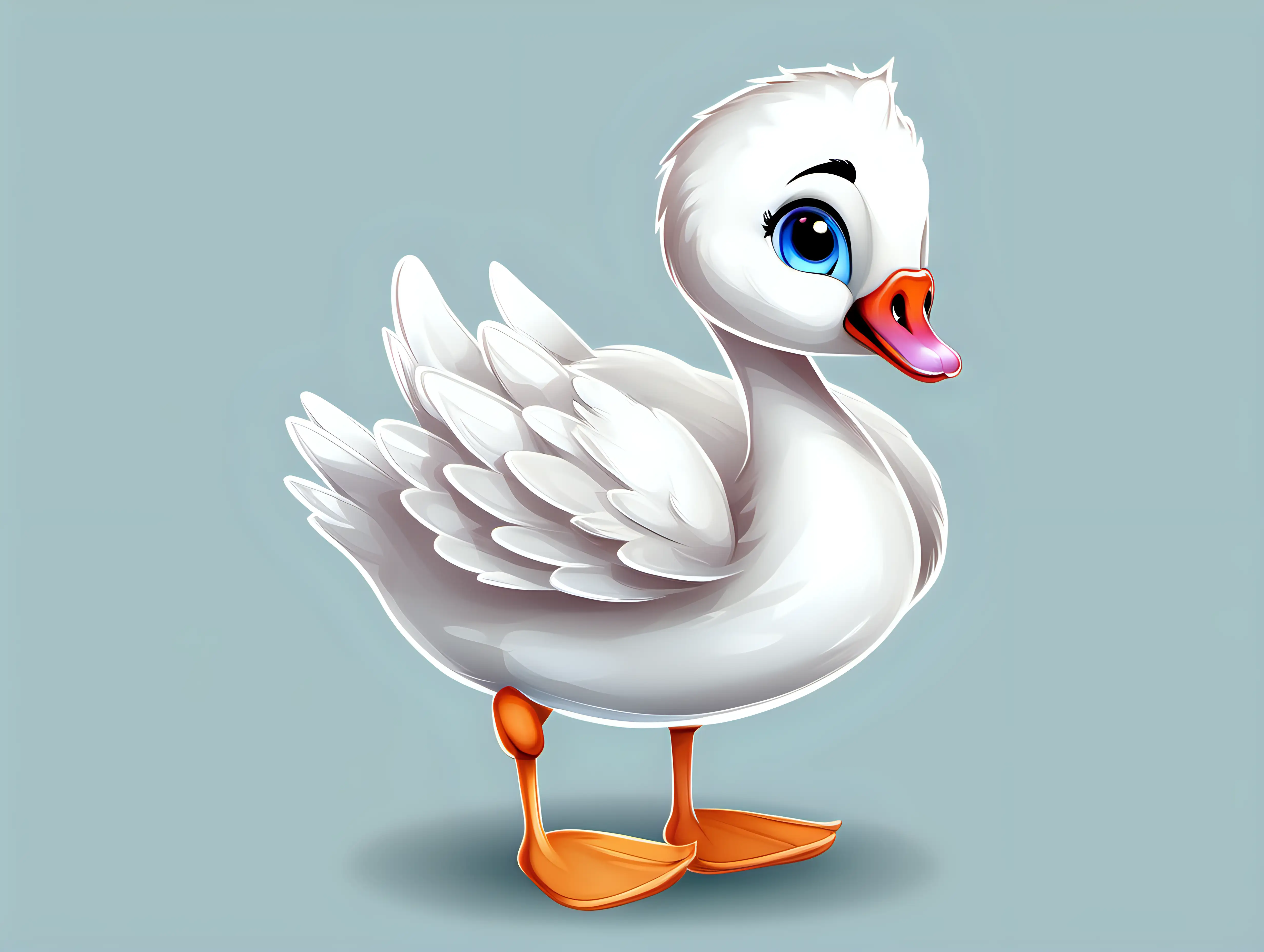 Friendly Animated Baby Swan Illustration on White Background