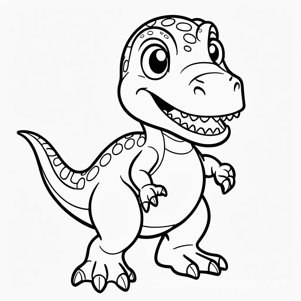 cute trex dinosaur, Coloring Page, black and white, line art, white background, Simplicity, Ample White Space. The background of the coloring page is plain white to make it easy for young children to color within the lines. The outlines of all the subjects are easy to distinguish, making it simple for kids to color without too much difficulty