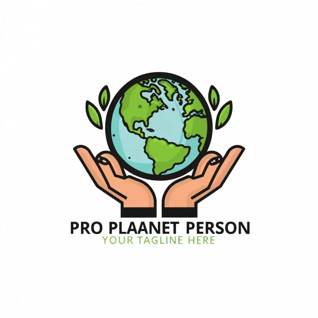 a logo design,with the text "PRO PLANET PERSON", main symbol:earth, greenery, hands, person,Moderate,clear background