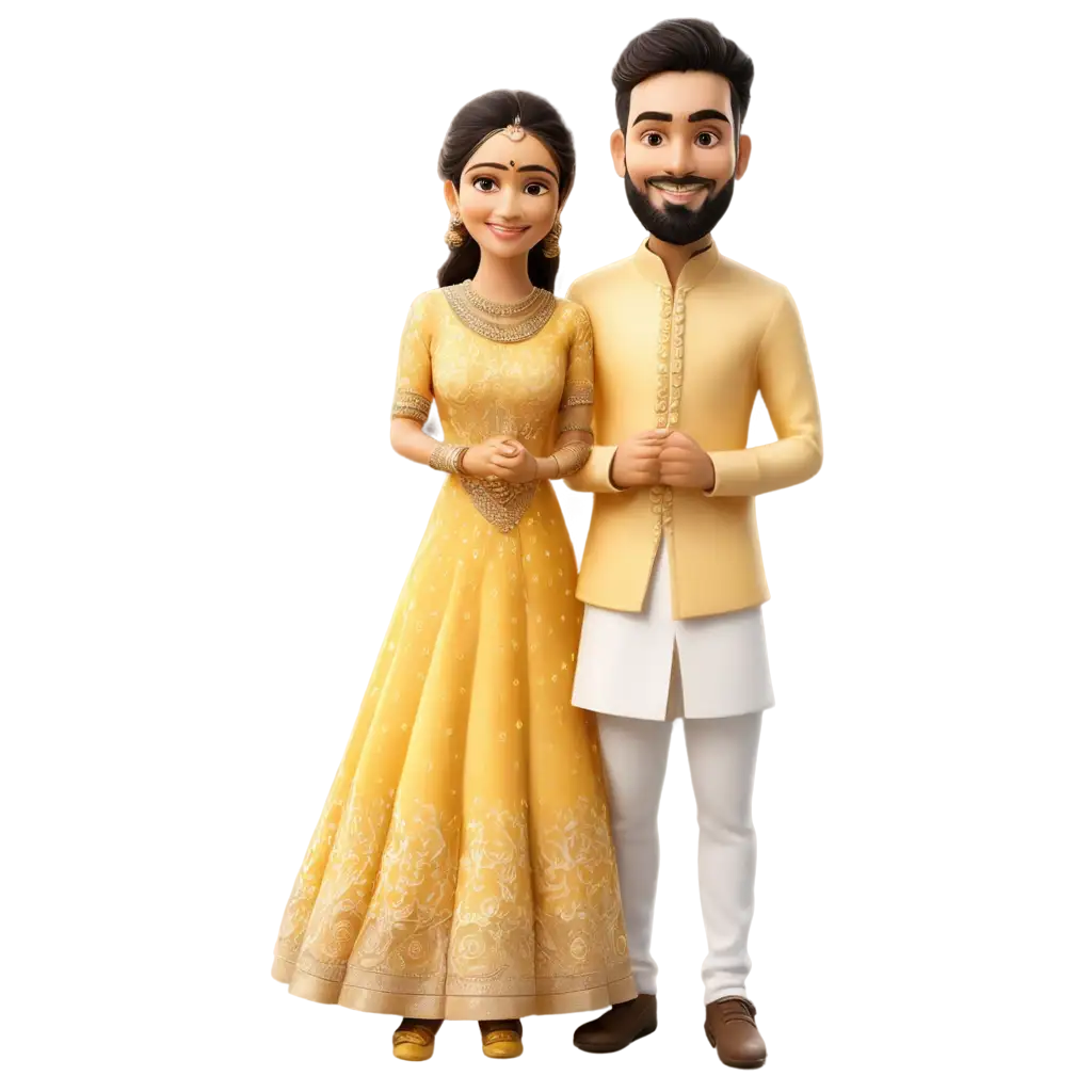 Vibrant-Haldi-Caricature-PNG-Whimsical-Bride-and-Groom-Standout-Art