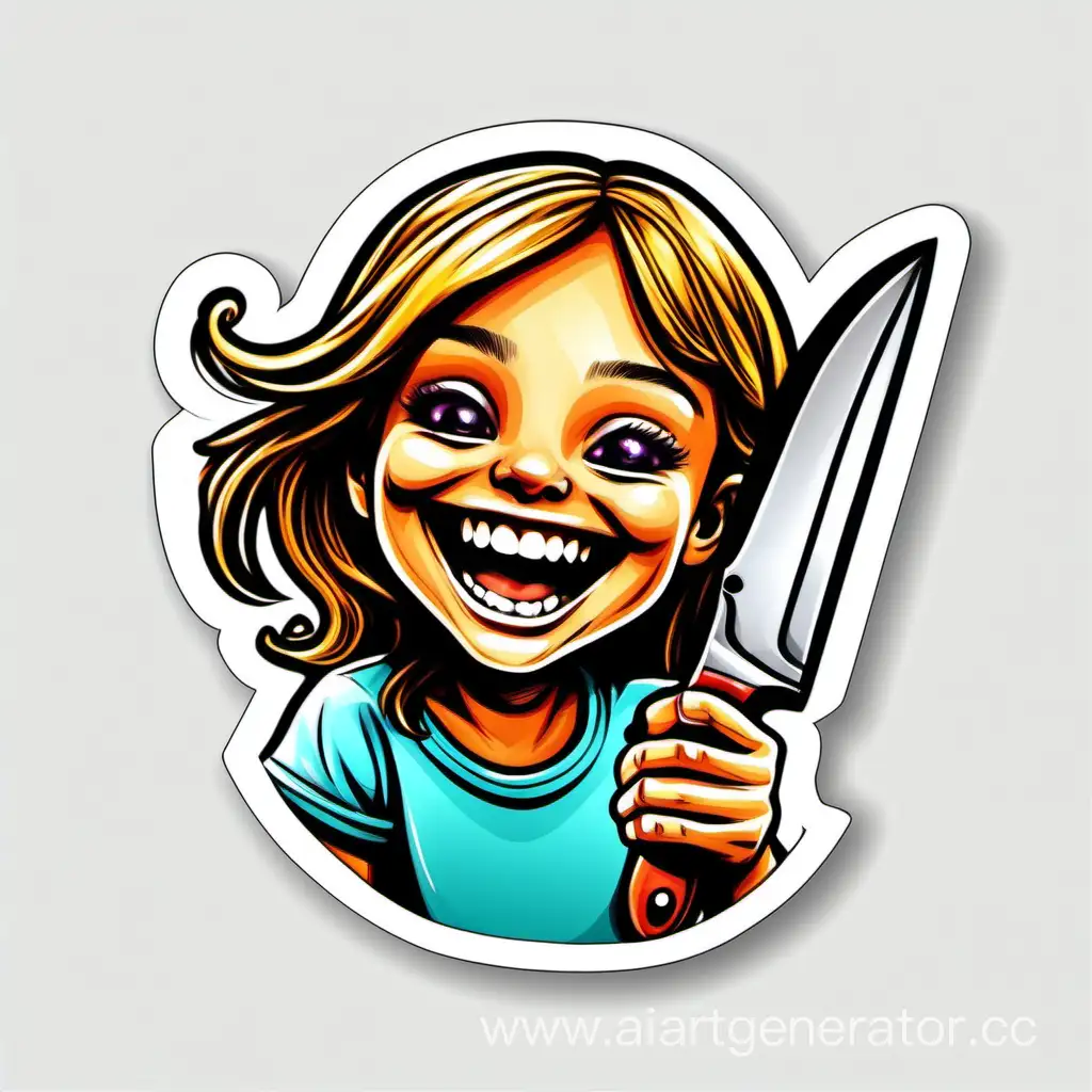 Cheerful-Girl-Smiling-Plays-with-Knife-Sticker