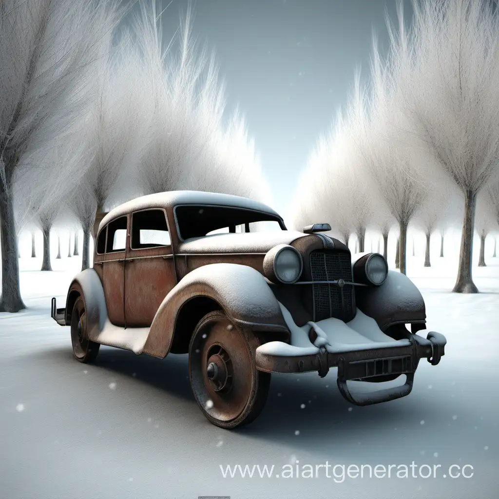 Vintage-Car-in-Winter-Landscape-3D-Art