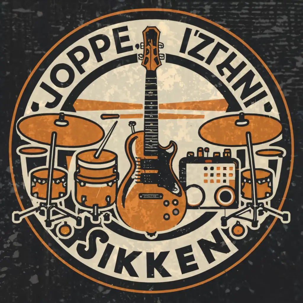 logo, Les Paul guitar, drum computer, with the text "Joppe Sikken", typography