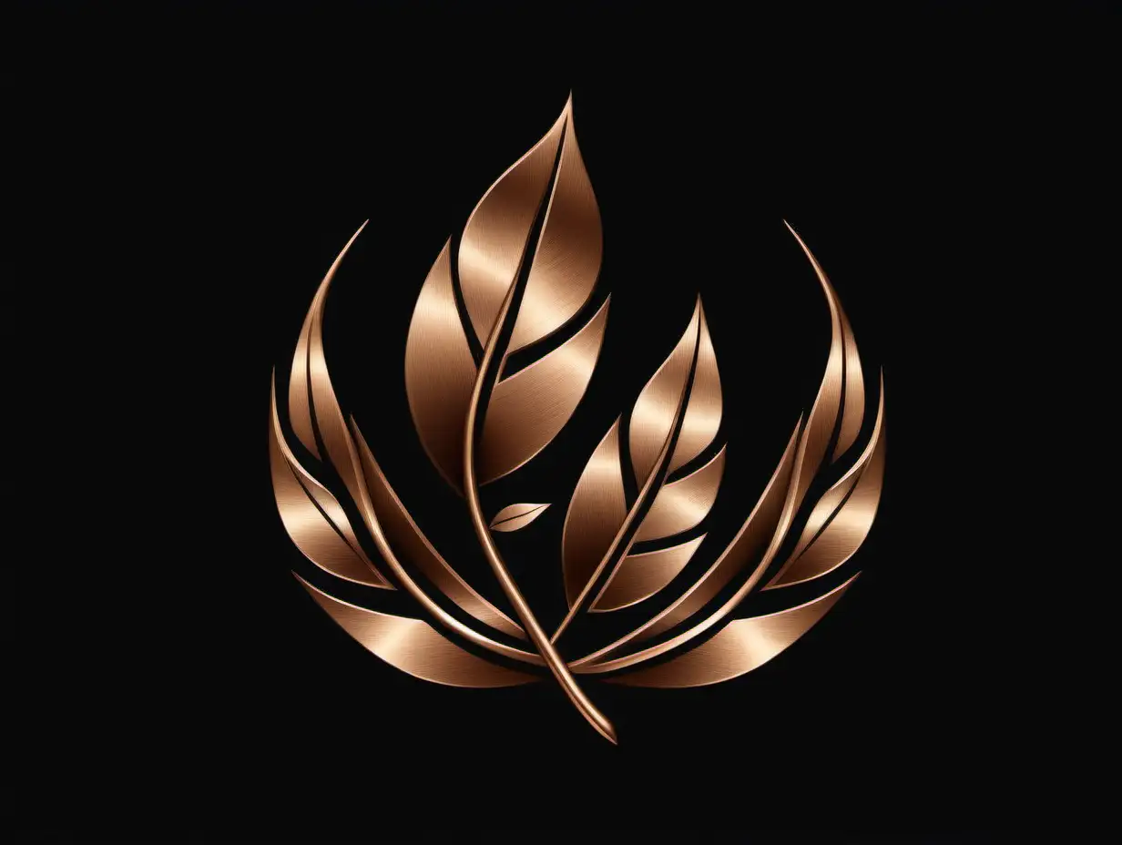 Bronze Geometric Leaves Logo on Black Background