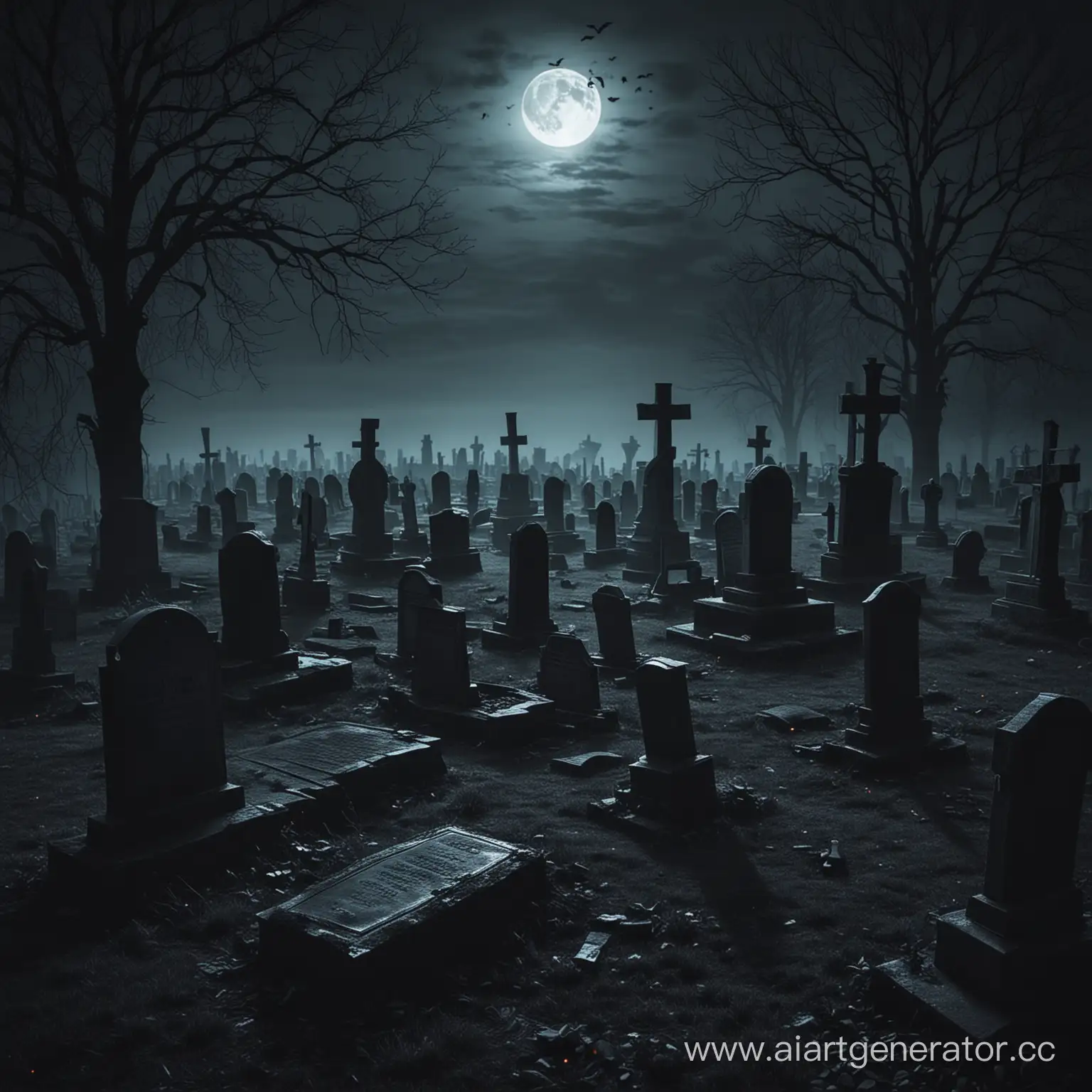 Eerie-Night-in-the-Graveyard-Moonlit-Tombstones-and-Haunting-Shadows