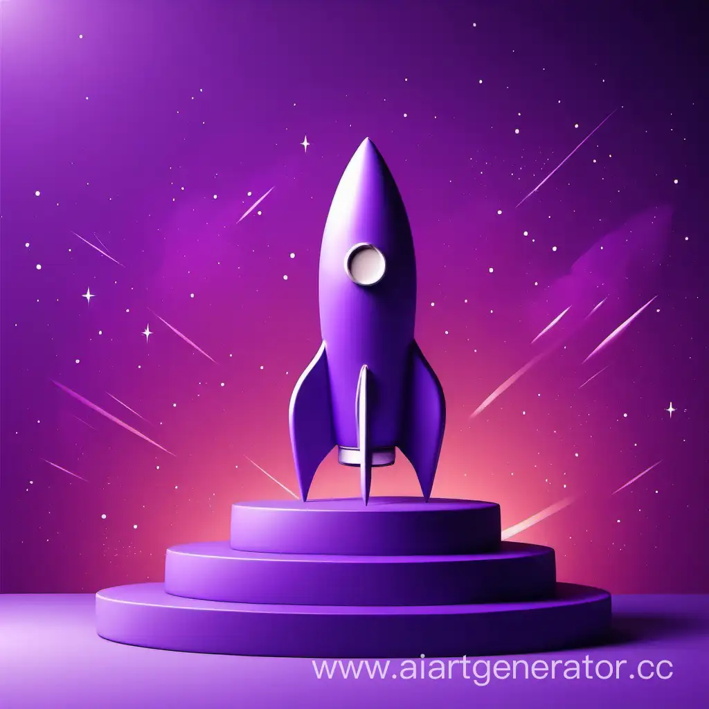 Rocket-on-Podium-Against-Purple-Background