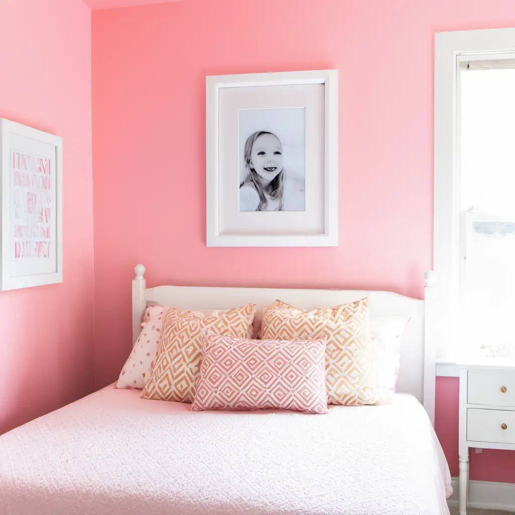 Girls bedroom with white picture frame on wall