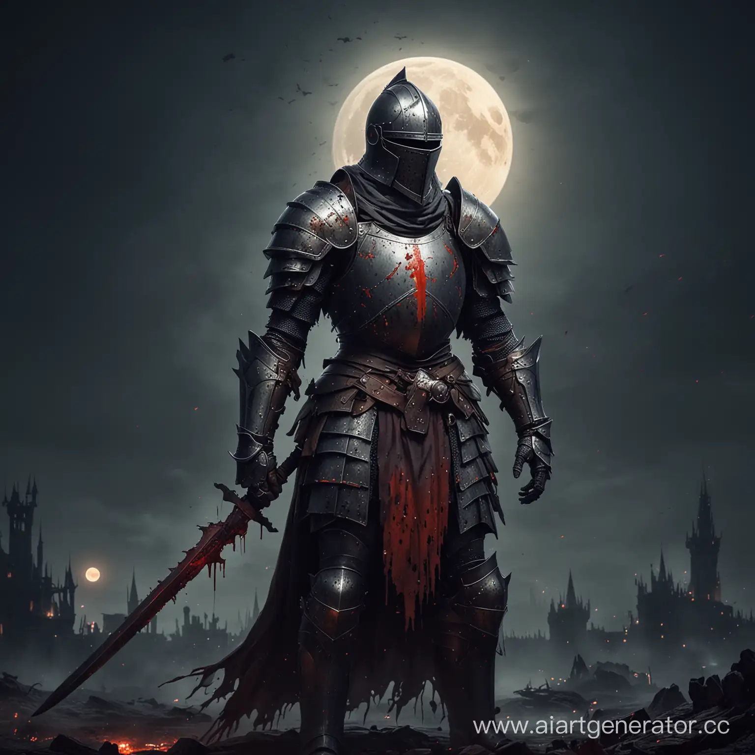 Knight-in-Armor-Under-Bloody-Moonlit-Night