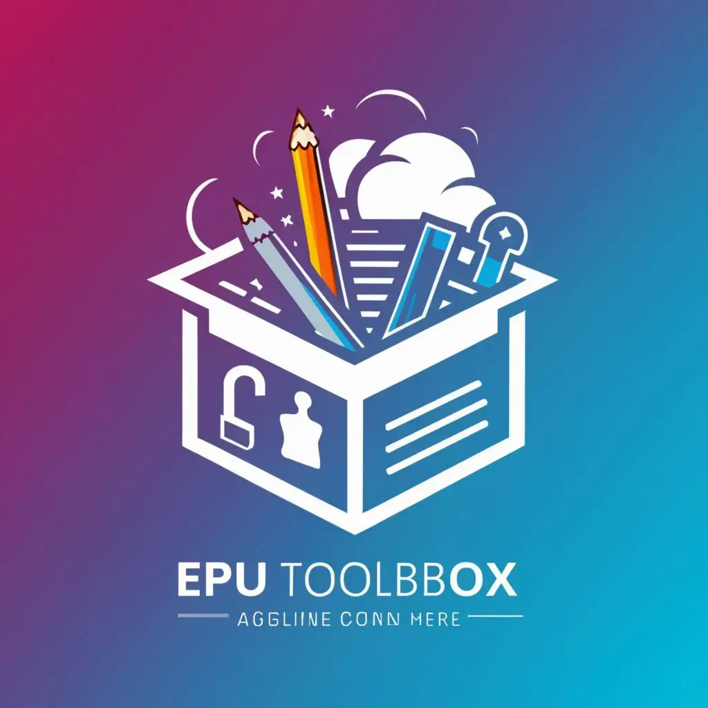 a logo design,with the text "EPU Toolbox", main symbol:put a pencil, a notepad, a lock and a cloud in a box.
Color the box in a light blue.,complex,clear background