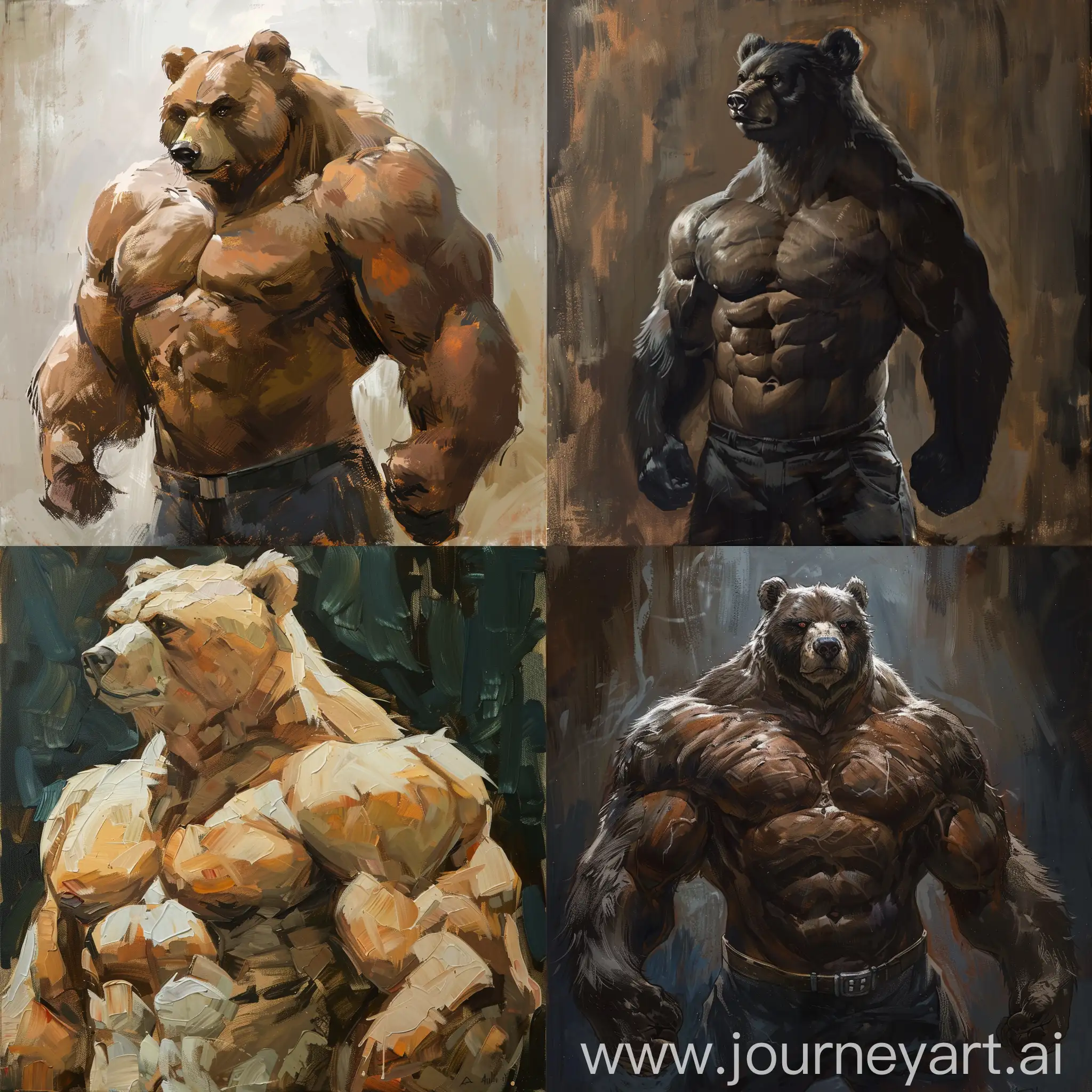 furry, male, muscle, bear, Two-dimensional painting style