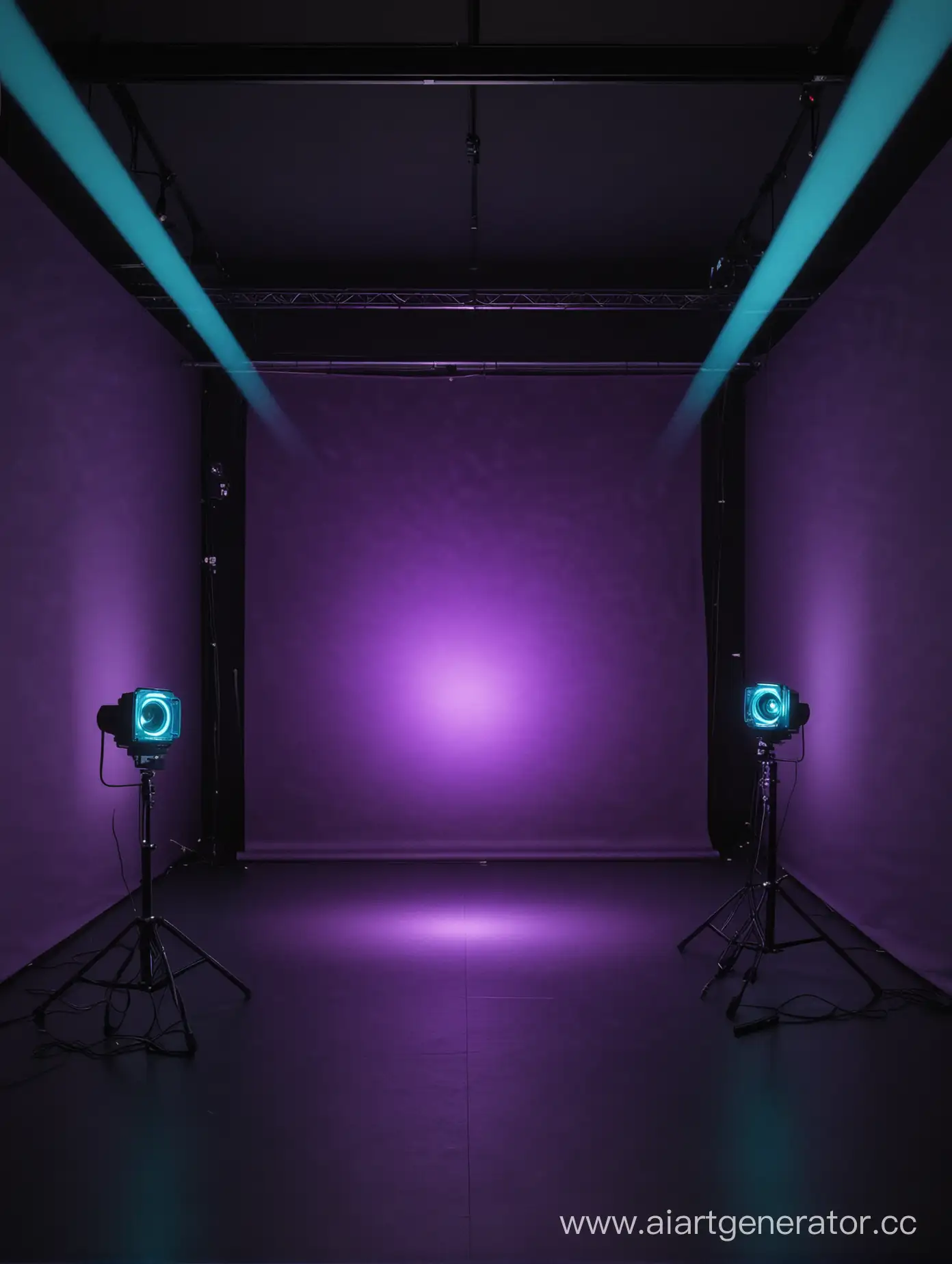 Symmetrical-Photo-Studio-with-Vibrant-Projectors-on-Dark-Background