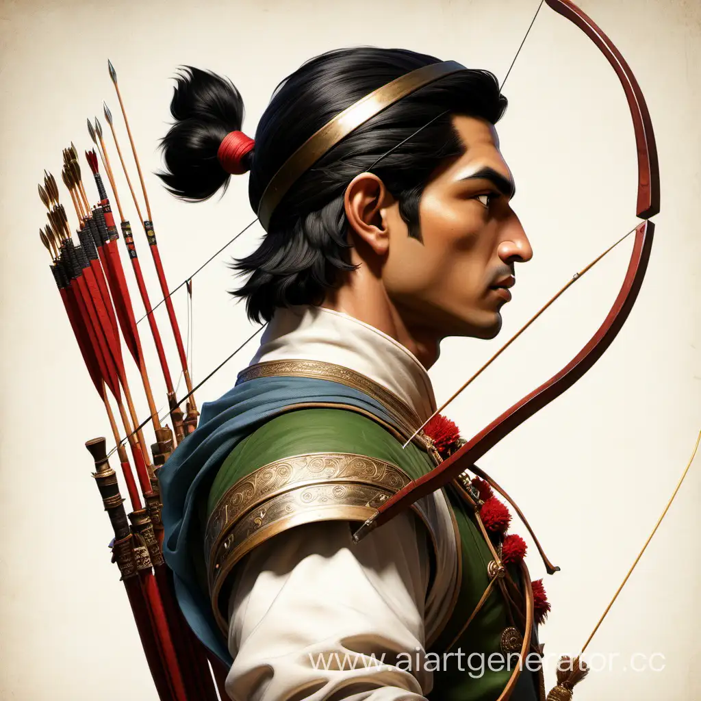 Стрелок из лука, в профиль, реалистичный, похожий на принца Аситаку