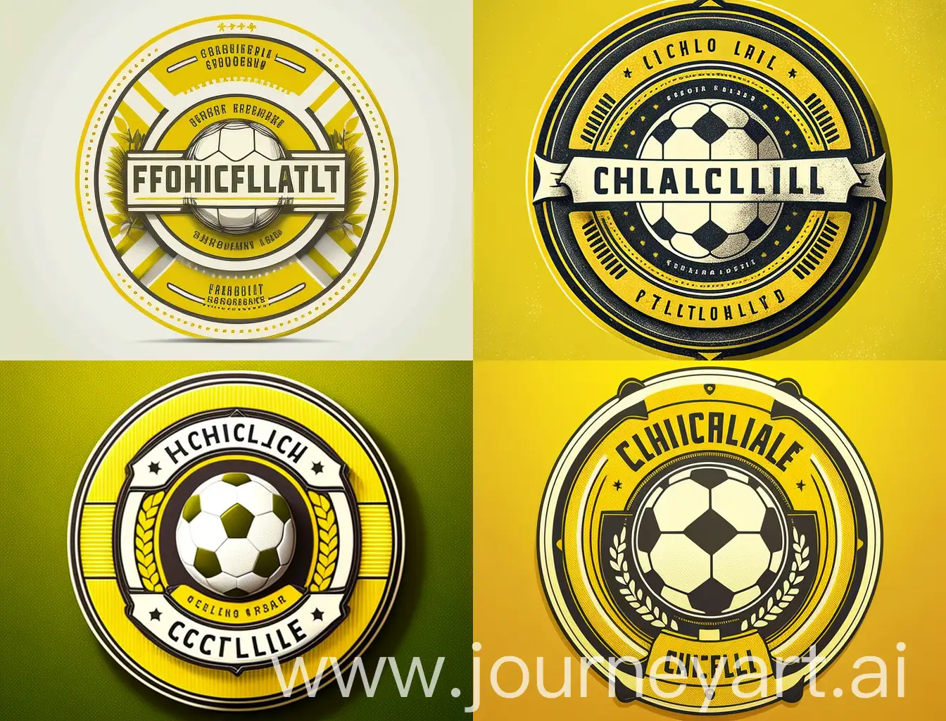 Escudo de fútbol ficticio estilo circular con colores amarillo y blanco como predominantes.