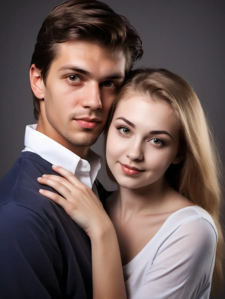 Romantic Portrait of a Beautiful Woman and Handsome Man in Love