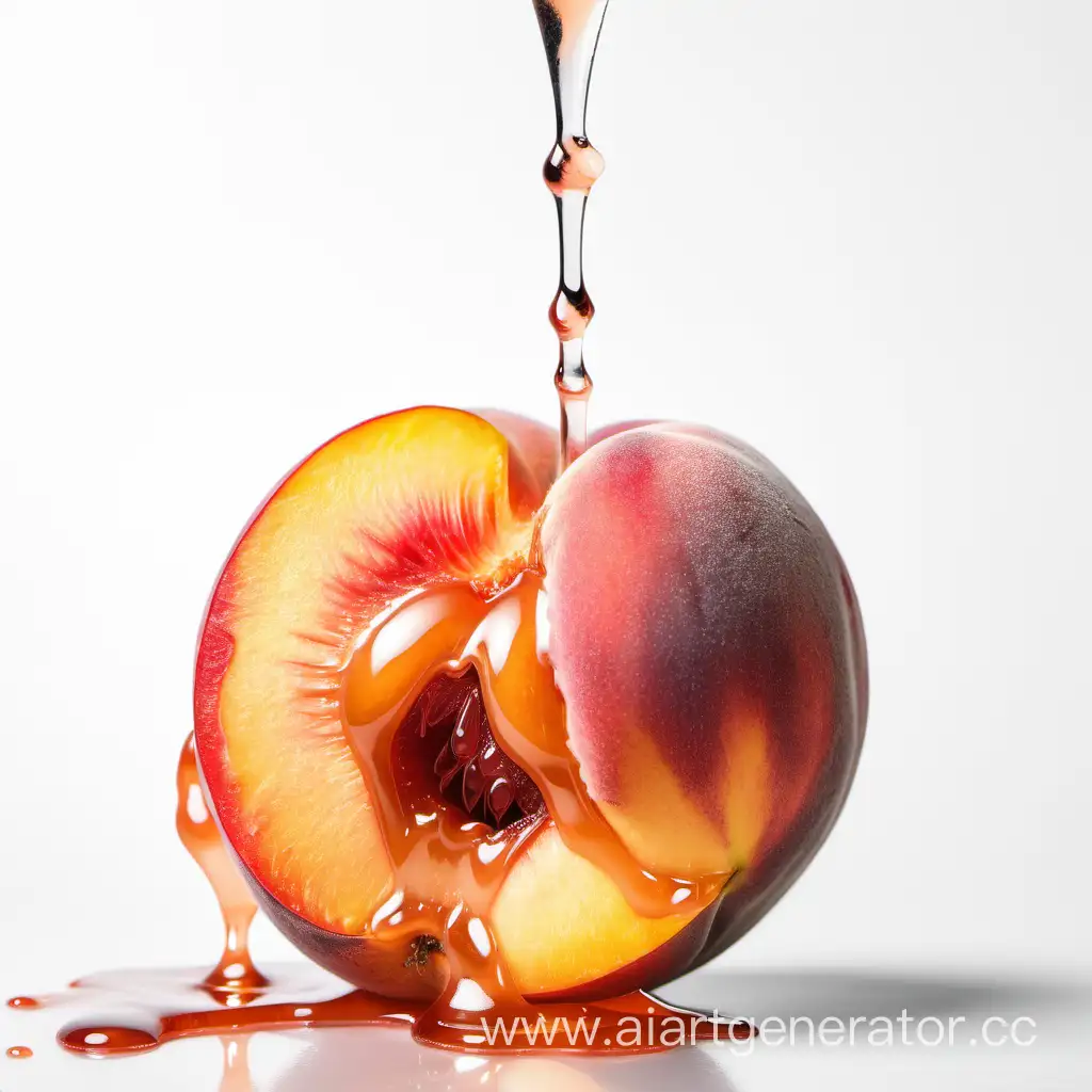 Peach-with-Exquisite-Transparent-Gel-Dripping-on-White-Background