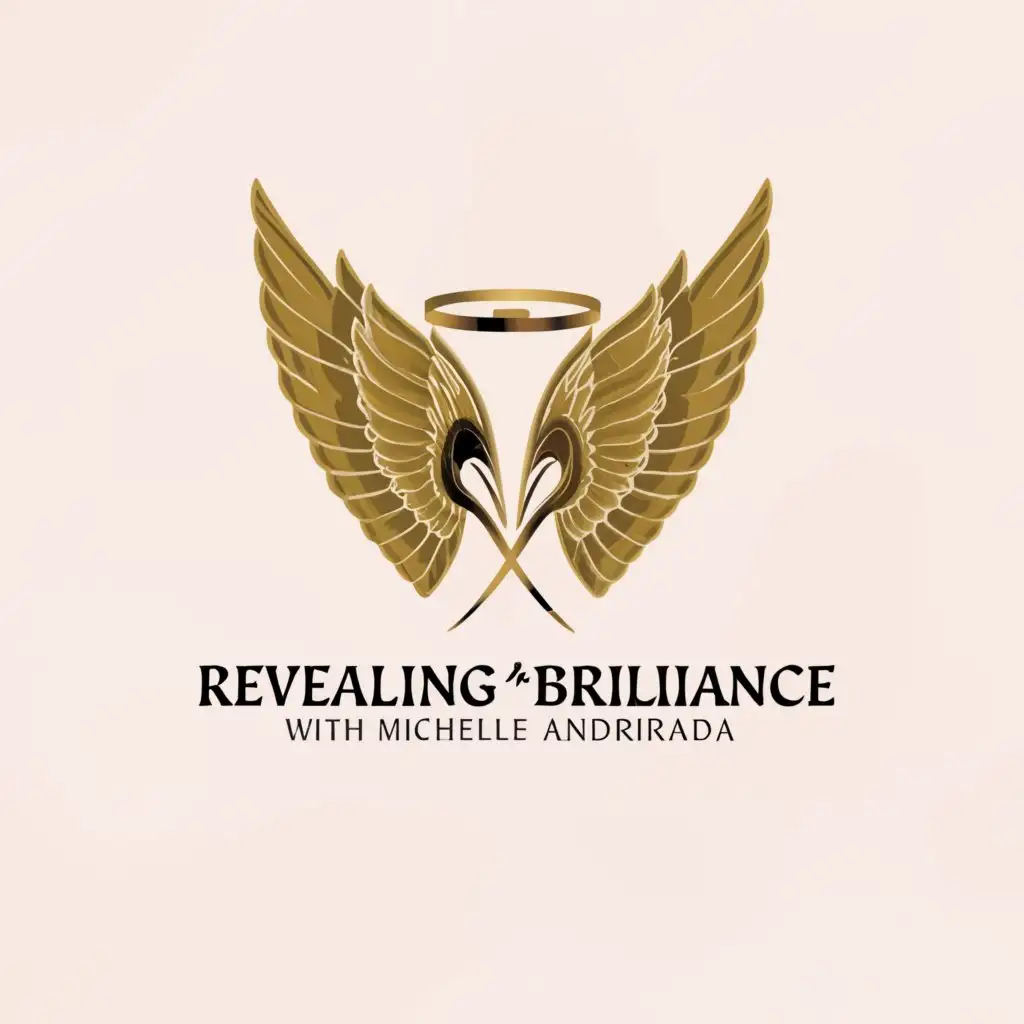 a logo design, with the text 'REVEALING YOUR BRILLIANCE with Michelle Andrada', main symbol: St. Michael Archangel Wings, Minimal, clear background