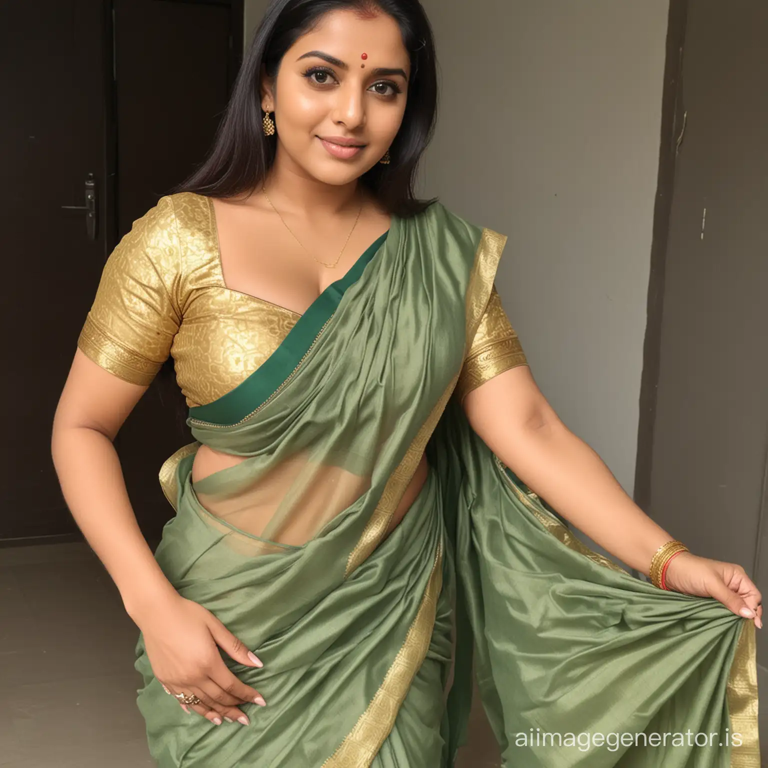 Beautiful-Woman-in-Traditional-Saree-with-Emphasized-Physique