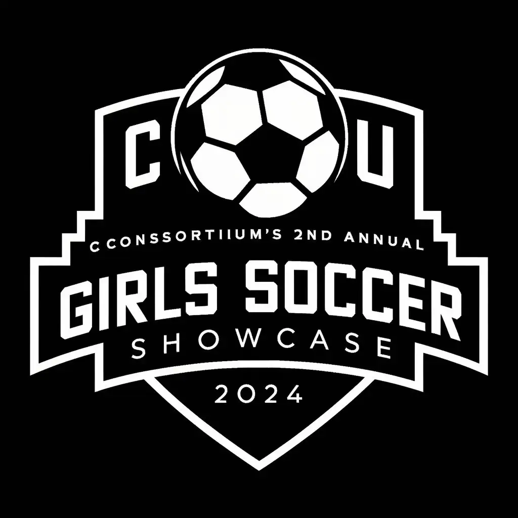 LOGO-Design-For-CU-Consortiums-2nd-Annual-Girls-Soccer-SHOWCASE-2024-Dynamic-Soccer-Ball-and-Shield-Emblem-with-Typography-for-Sports-Fitness