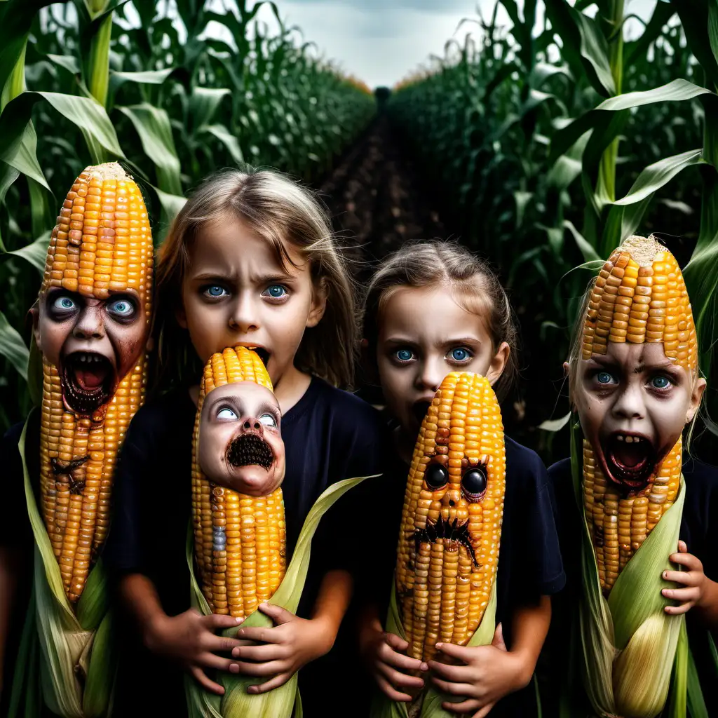 Scary children of the corn, the children look like corn, dark, scary, corn with faces