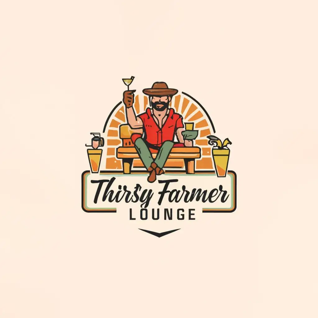 LOGO-Design-for-Thirsty-Farmer-Lounge-Abstract-Farmer-with-Cocktails-on-Outdoor-Couch