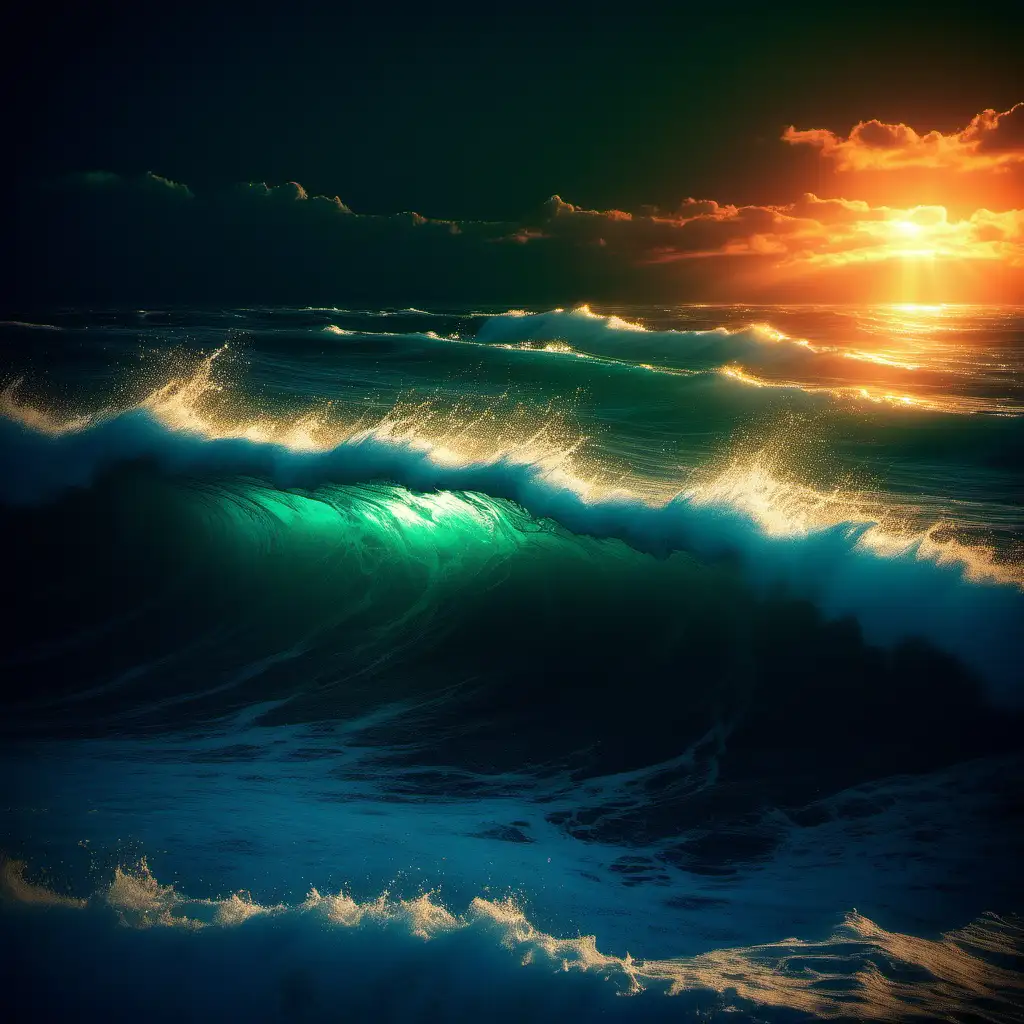 Luminous Ocean Waves at Twilight Serene Seascape Art