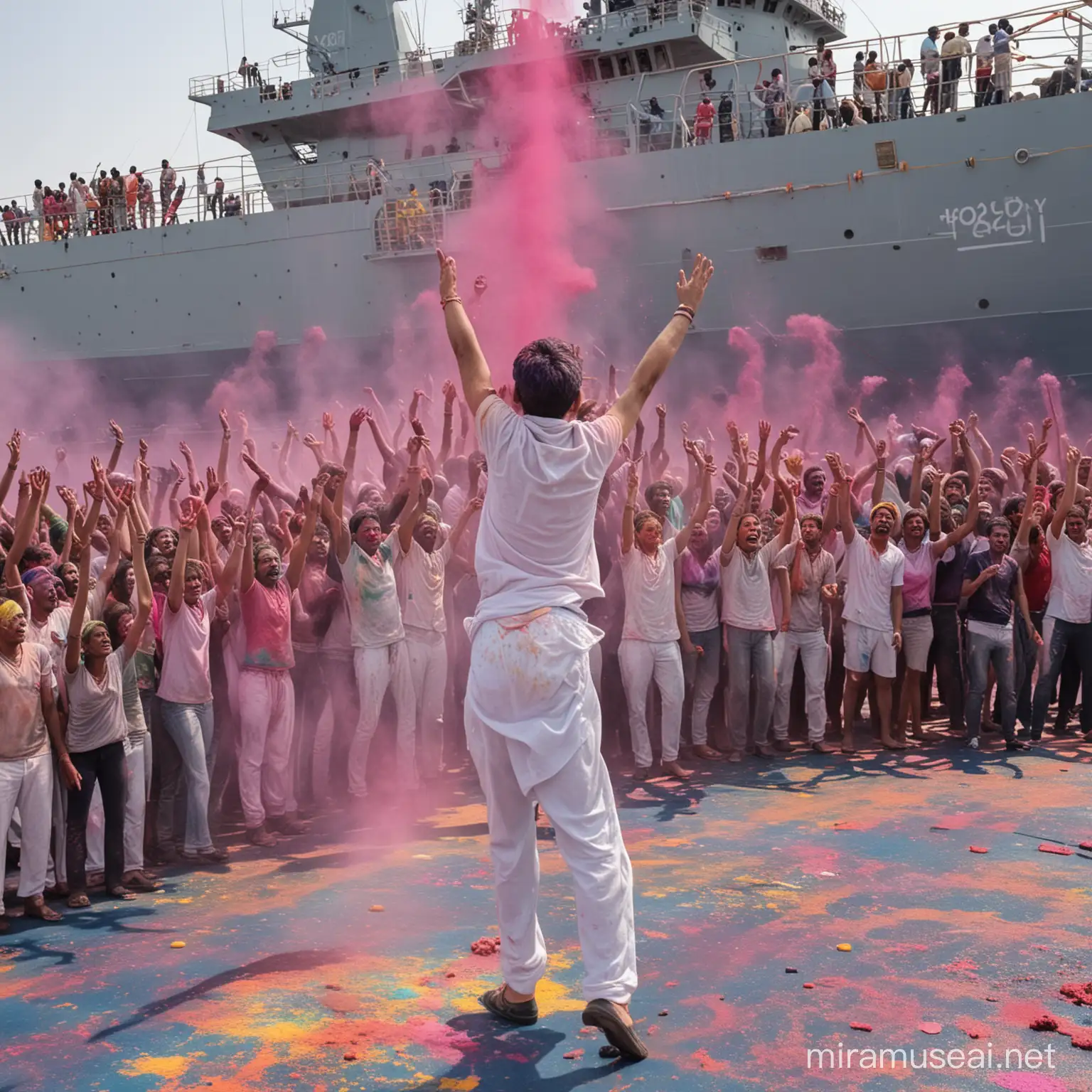 Holi celebration on navy ship
