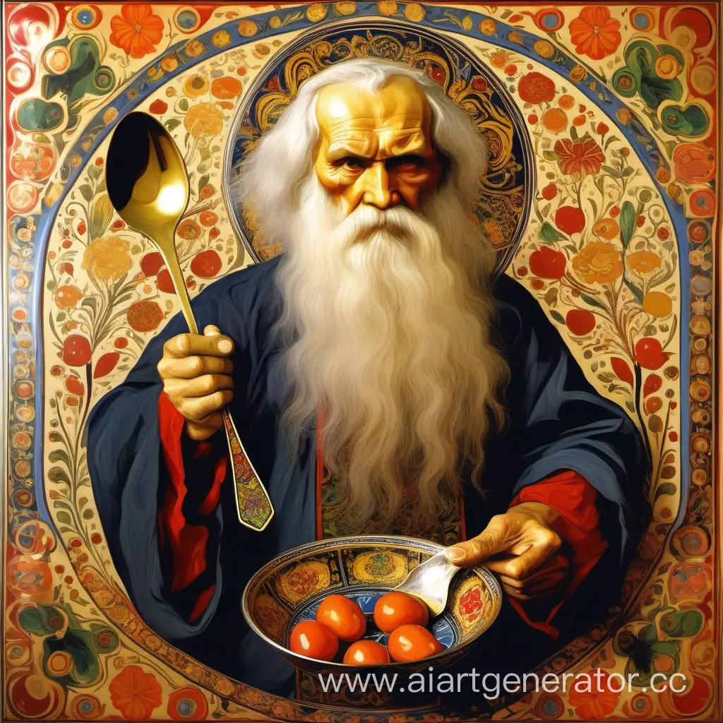 Лев Толстой замахнулся на Иисуса Христа ложкой, расписанной в стиле хохлома
