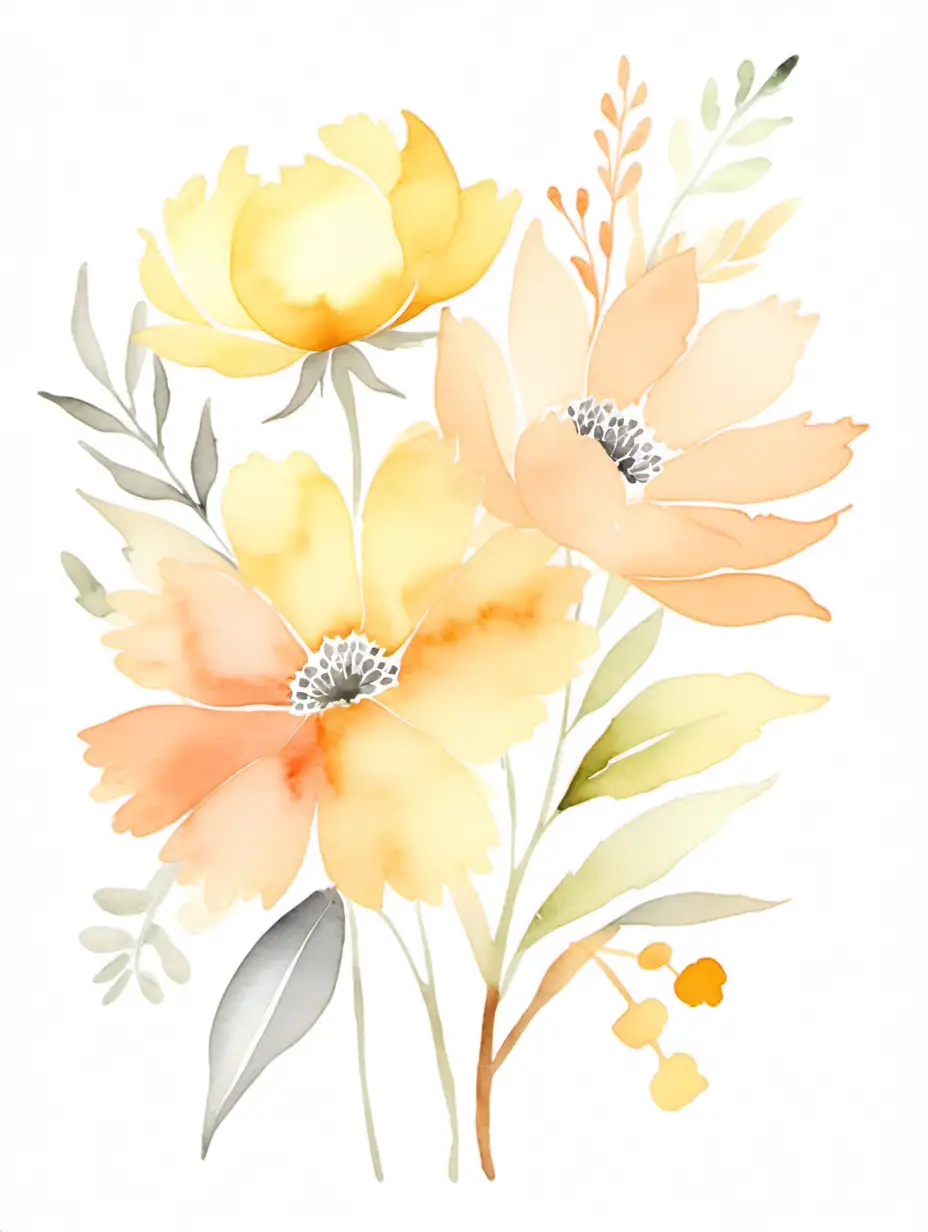 floral soft colours yellow and peach watercolour