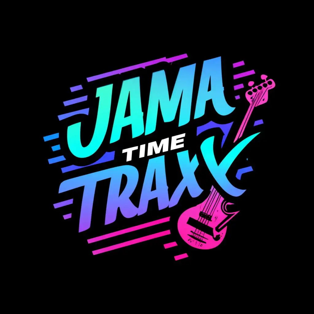 a logo design,with the text "Jam  Time  Trax", main symbol:guitar,Moderate,be used in Entertainment industry,clear background