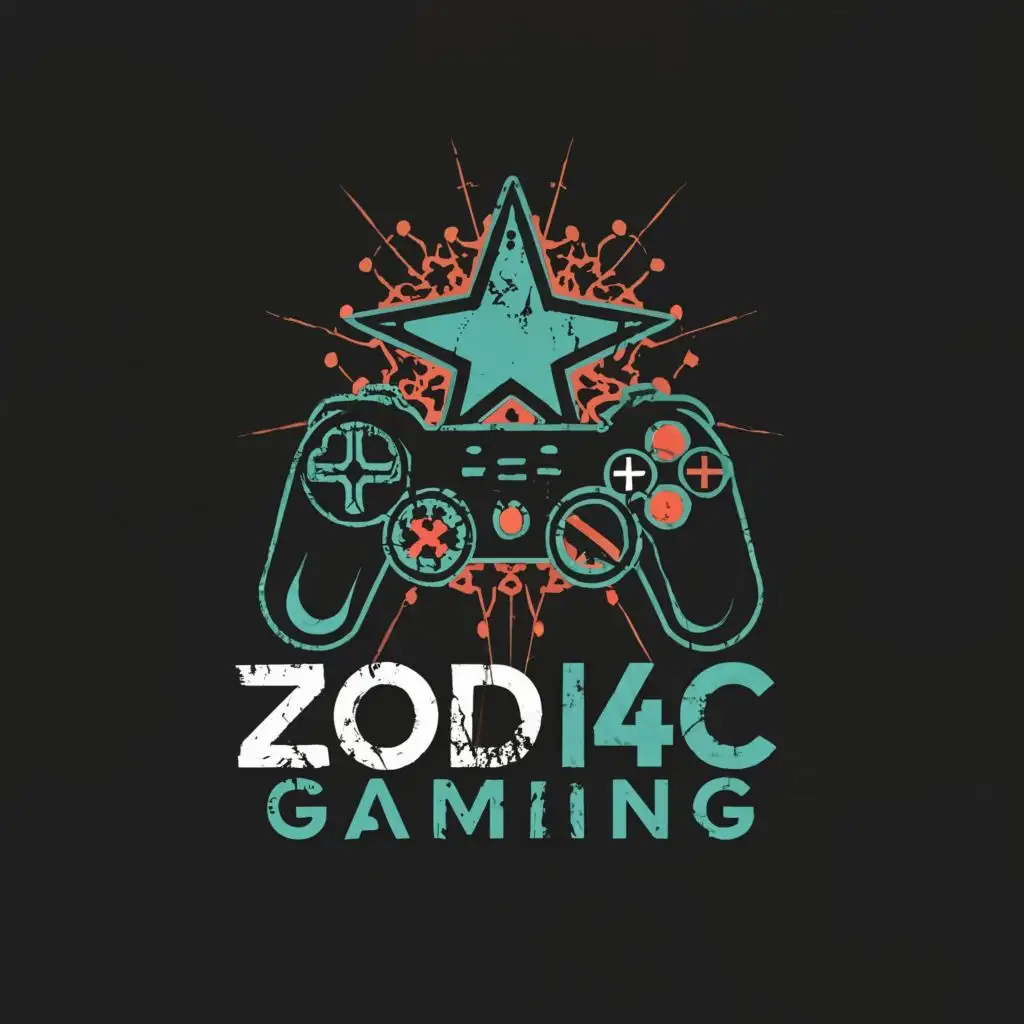 logo, a dying star in the background with a gaming controller, with the text "ZODI4C Gaming", typography