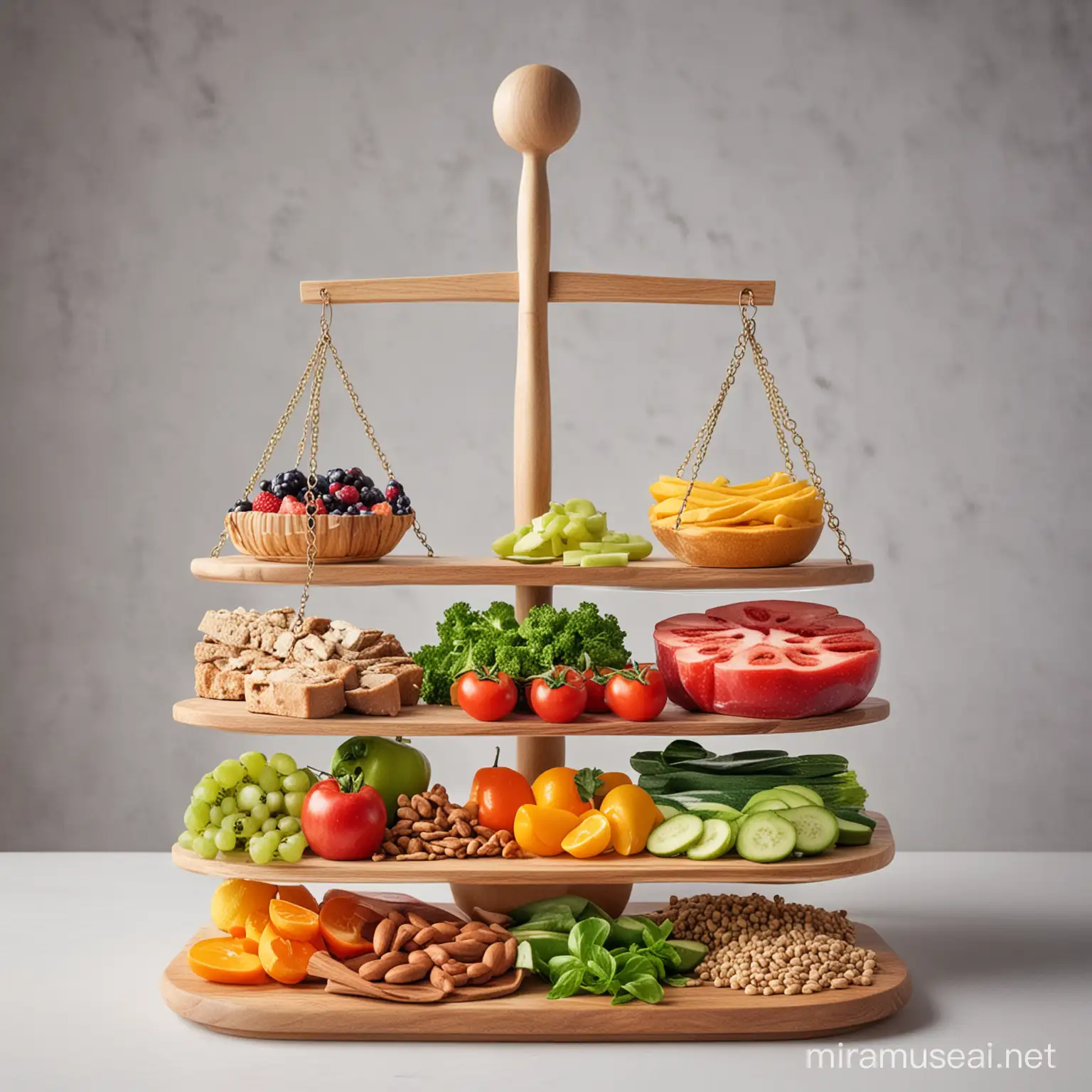 Colorful Fruits and Vegetables Arranged in a Balanced Diet Display