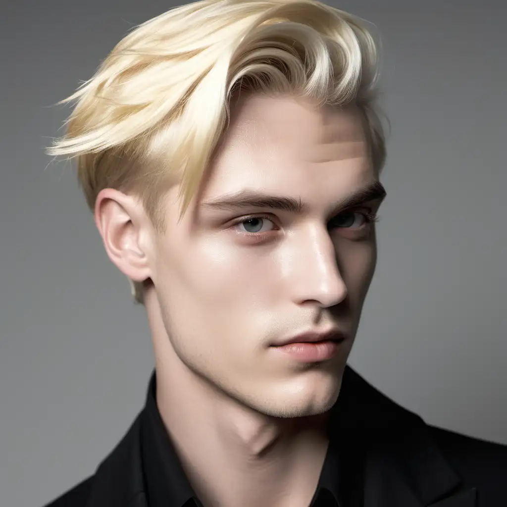 Androgynous beautiful blonde man, photo, 3/4 view