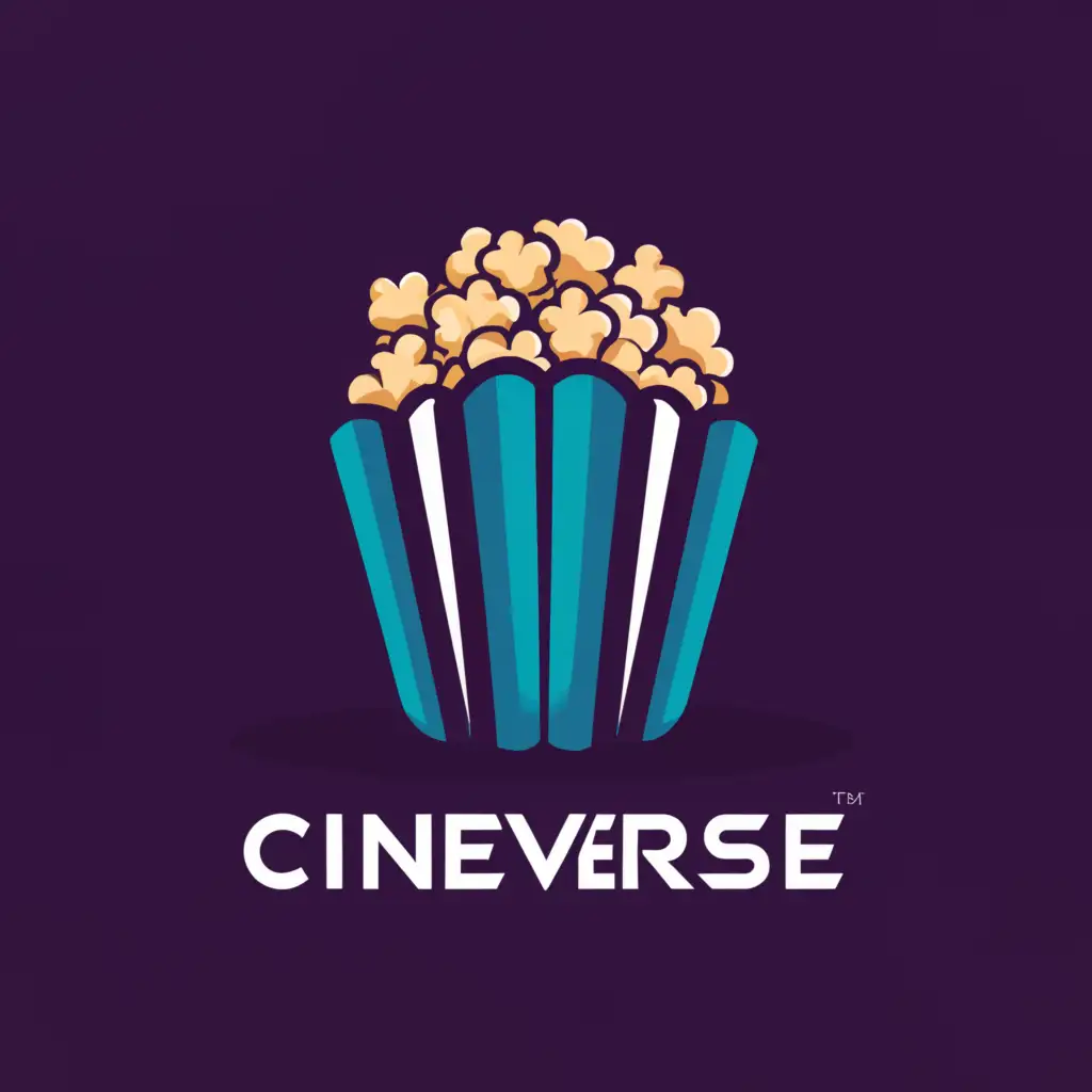 a logo design,with the text "Cineverse", main symbol:popcorn, cinema, Aqua Green ,Blue, black, purple,Moderate,be used in Entertainment industry,clear background