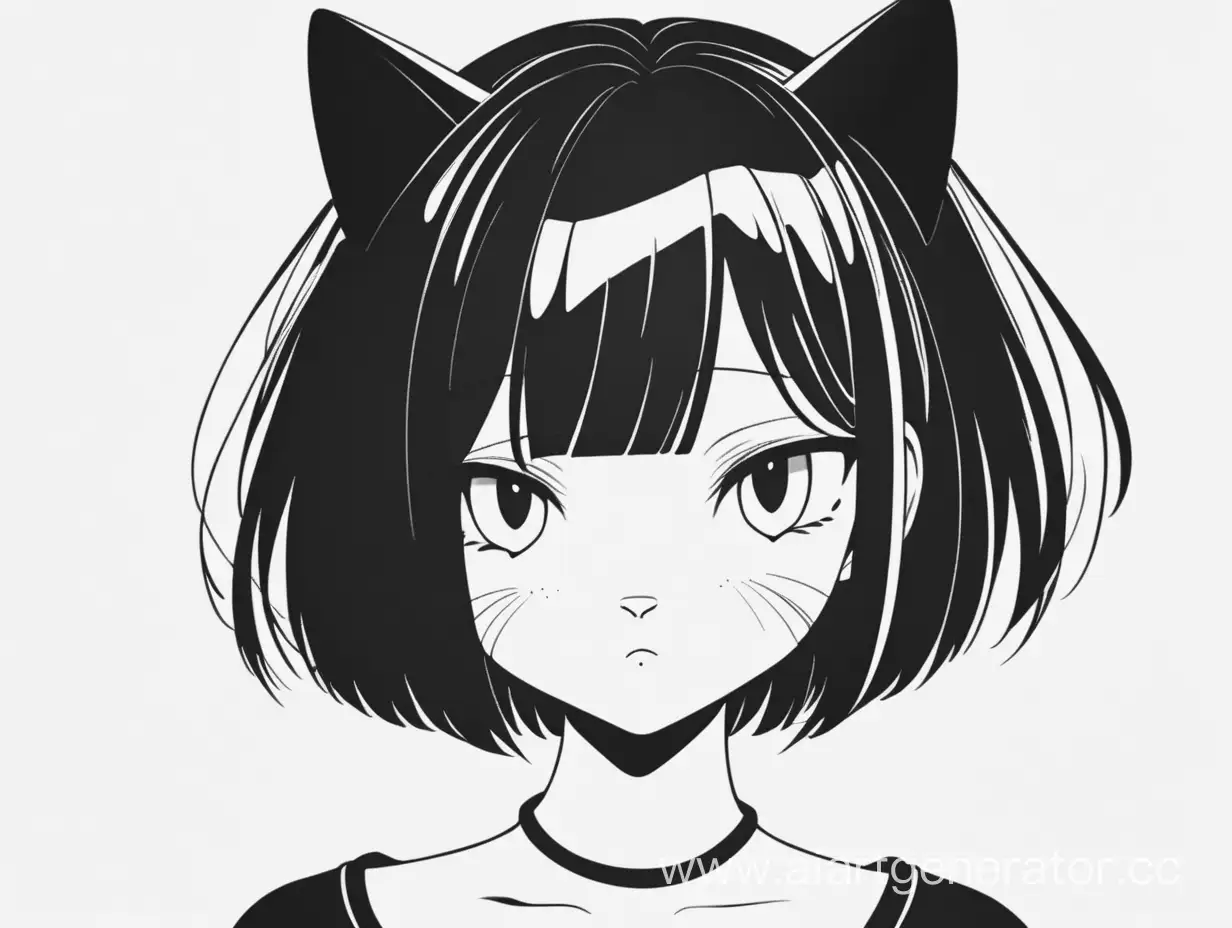аниме кот, прическа каре черно-белый сплит